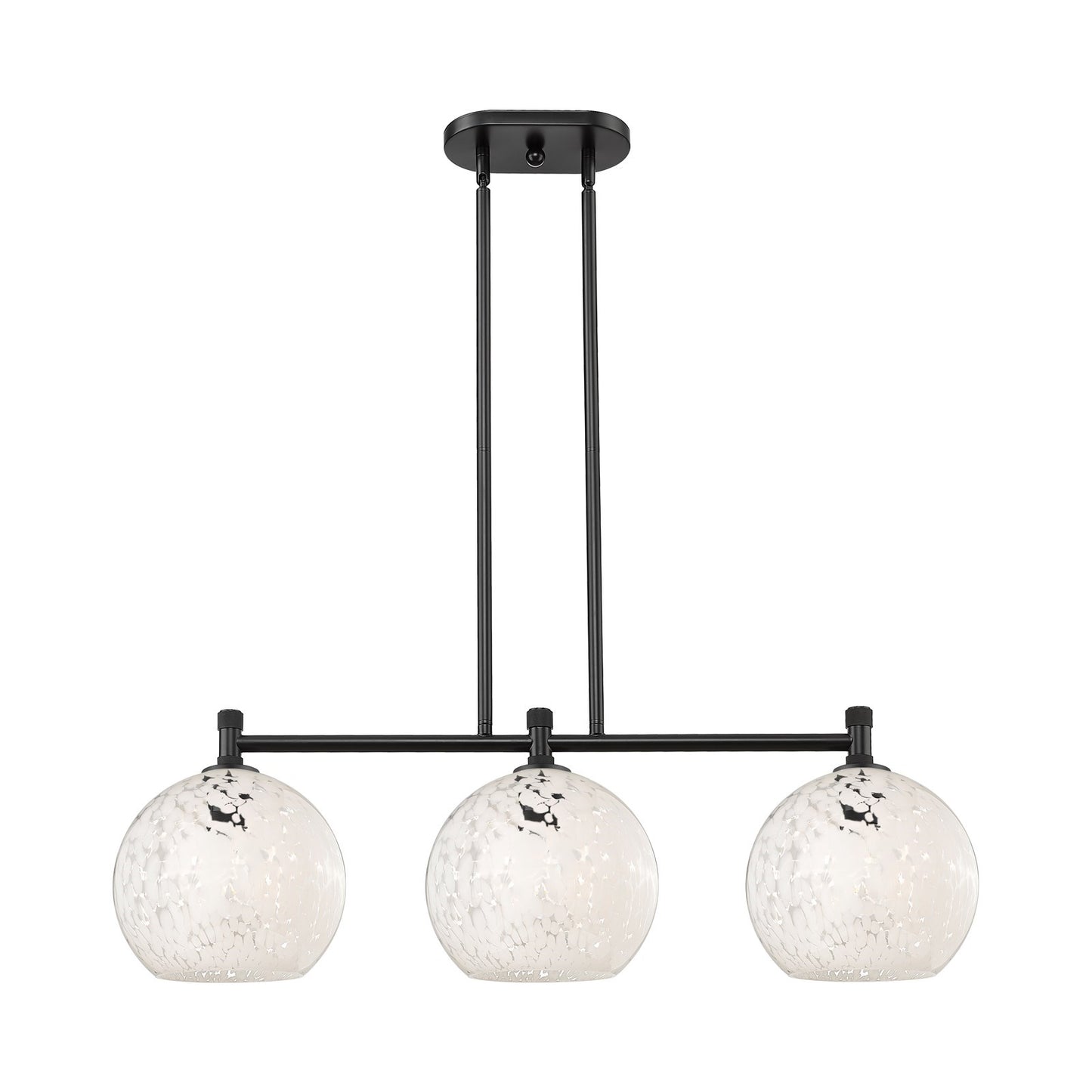 Innovations White Mouchette 37in 3-Light Island Light | Industrial Matte Black and White Glass | Kitchen Island & Dining | Model 434-3I-BK-G1216-10WM