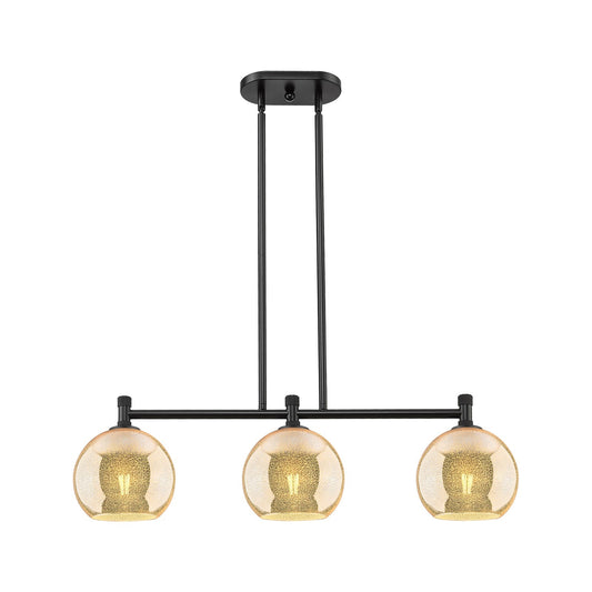 Innovations Athens 35in 3-Light Island Light | Industrial Matte Black and Mercury Glass | Kitchen Island & Dining Room | Model 434-3I-BK-G128-8
