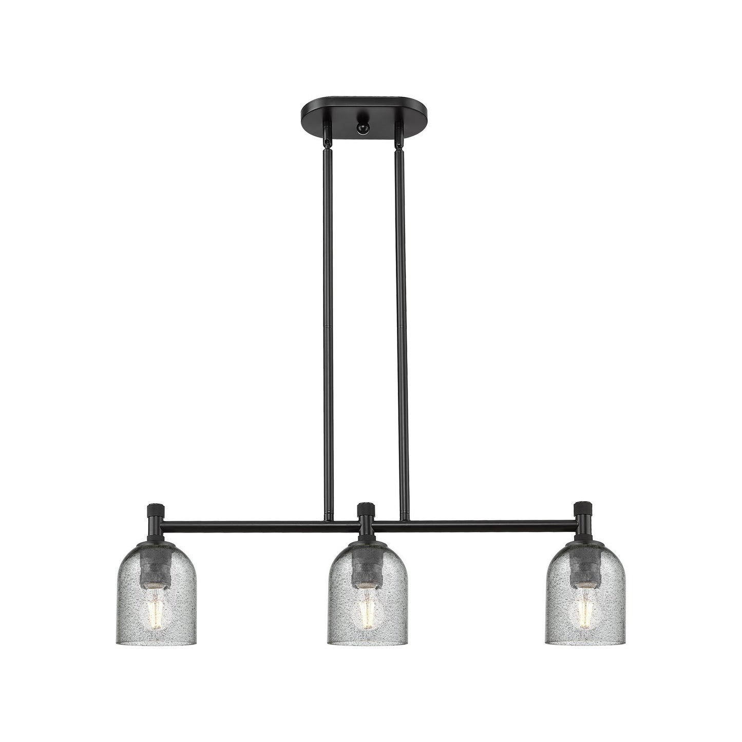 Innovations Caledonia 32in 3-Light Island Light | Industrial Matte Black and Charcoal Glass | Kitchen Island & Dining Room | Model 434-3I-BK-G257