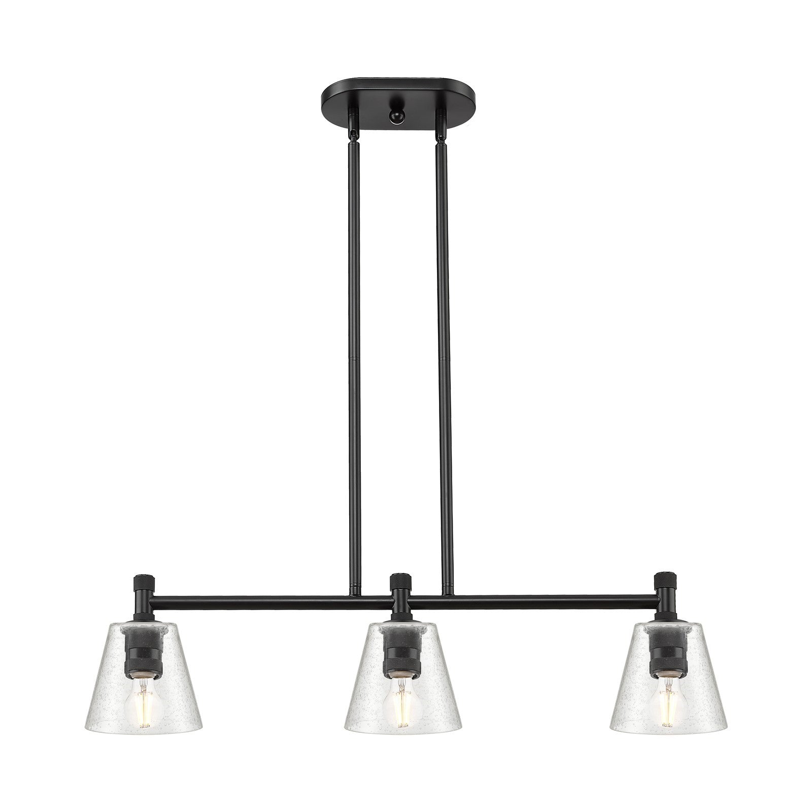 Innovations Caton 33in 3-Light Island Light | Industrial Matte Black and Frosted Glass | Kitchen Island & Dining Room | Model 434-3I-BK-G454
