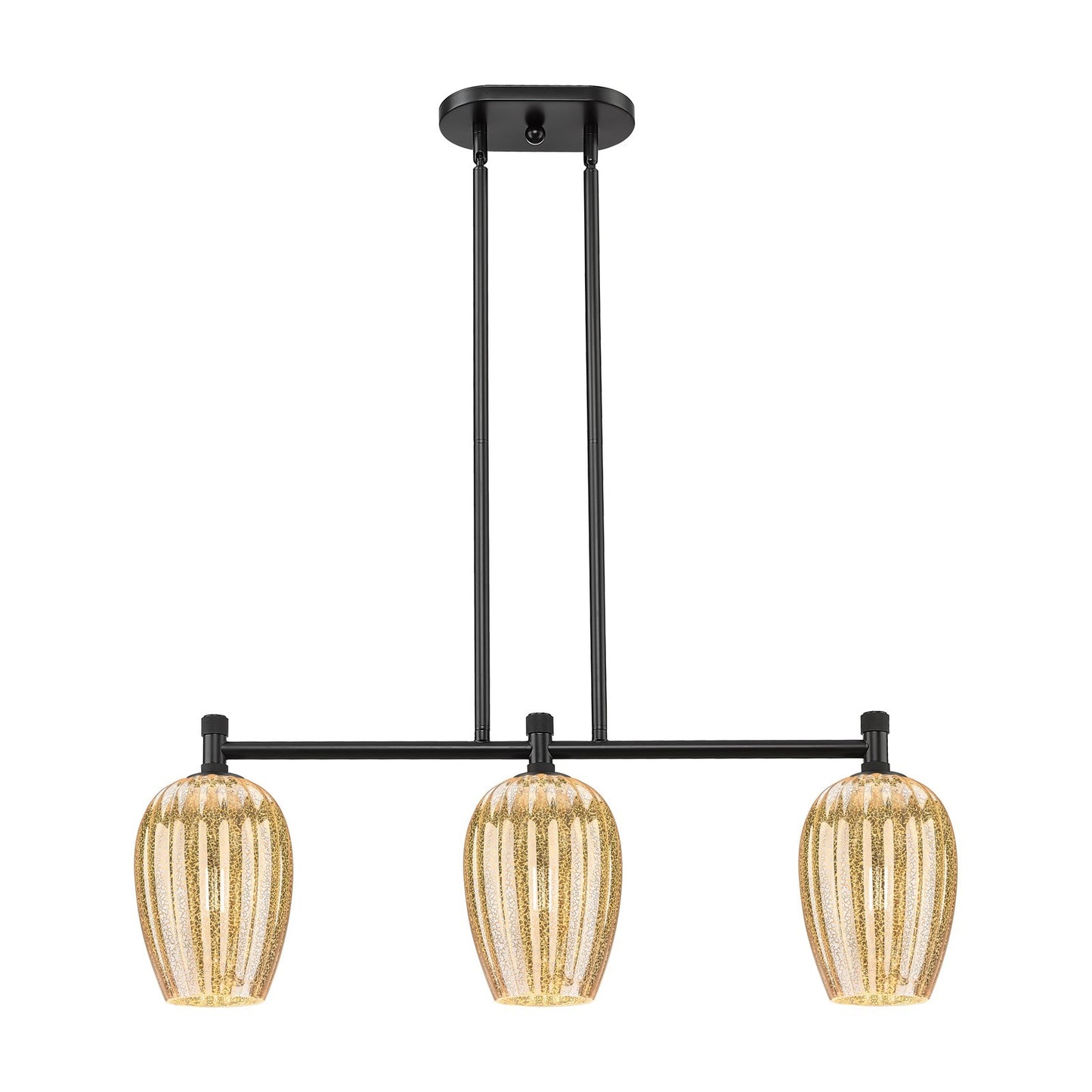 Innovations Preston Flute 33in 3-Light Island Light | Industrial Matte Black and Mercury Glass | Kitchen Island & Dining | Model 434-3I-BK-G457-6ME