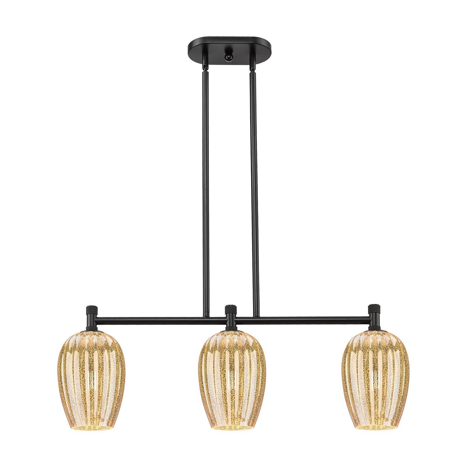 Innovations Preston Flute 33in 3-Light Island Light | Industrial Matte Black and Mercury Glass | Kitchen Island & Dining | Model 434-3I-BK-G457-6ME