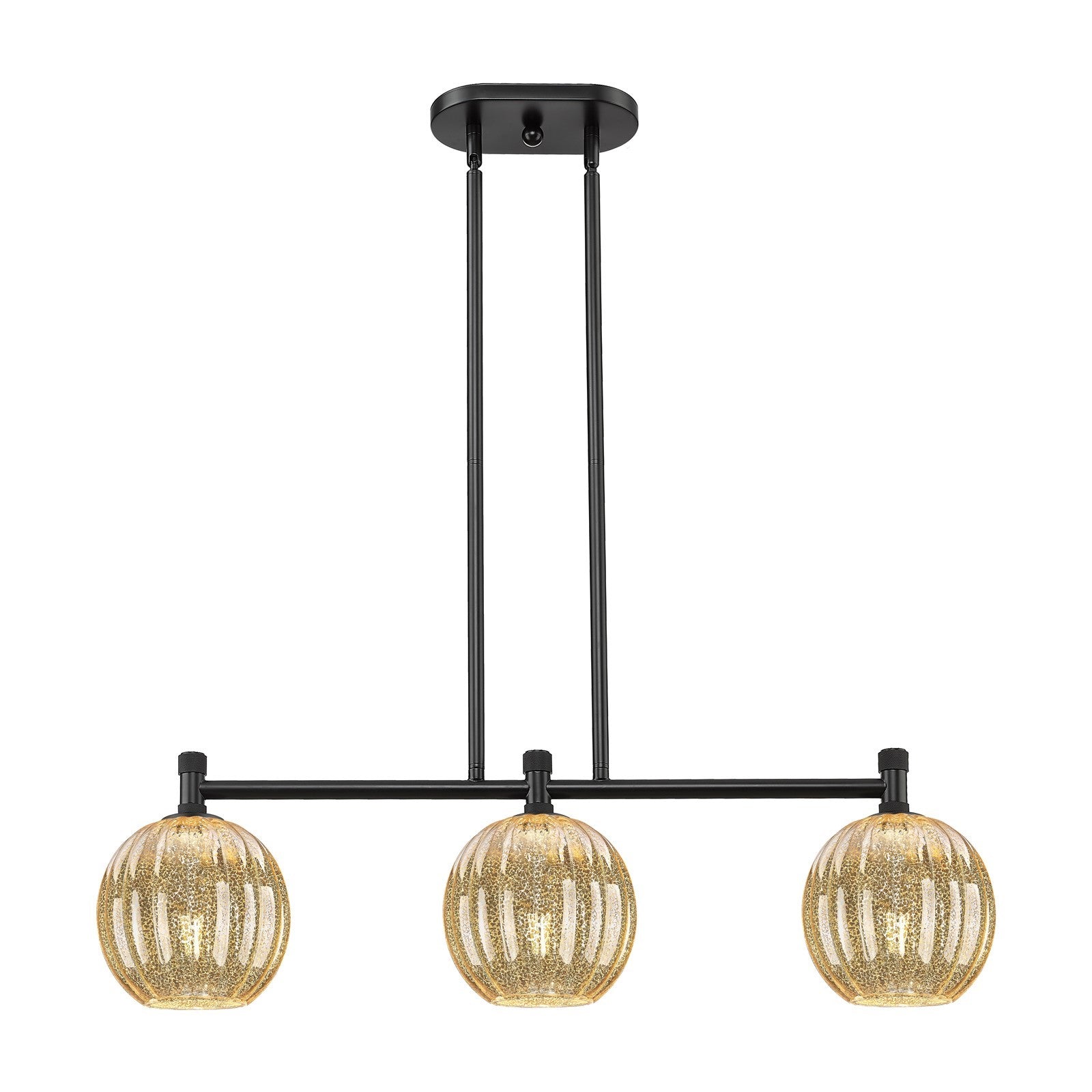 Innovations Preston Globe 34in 3-Light Island Light | Industrial Matte Black and Mercury Glass | Kitchen Island & Dining | Model 434-3I-BK-G458-7ME