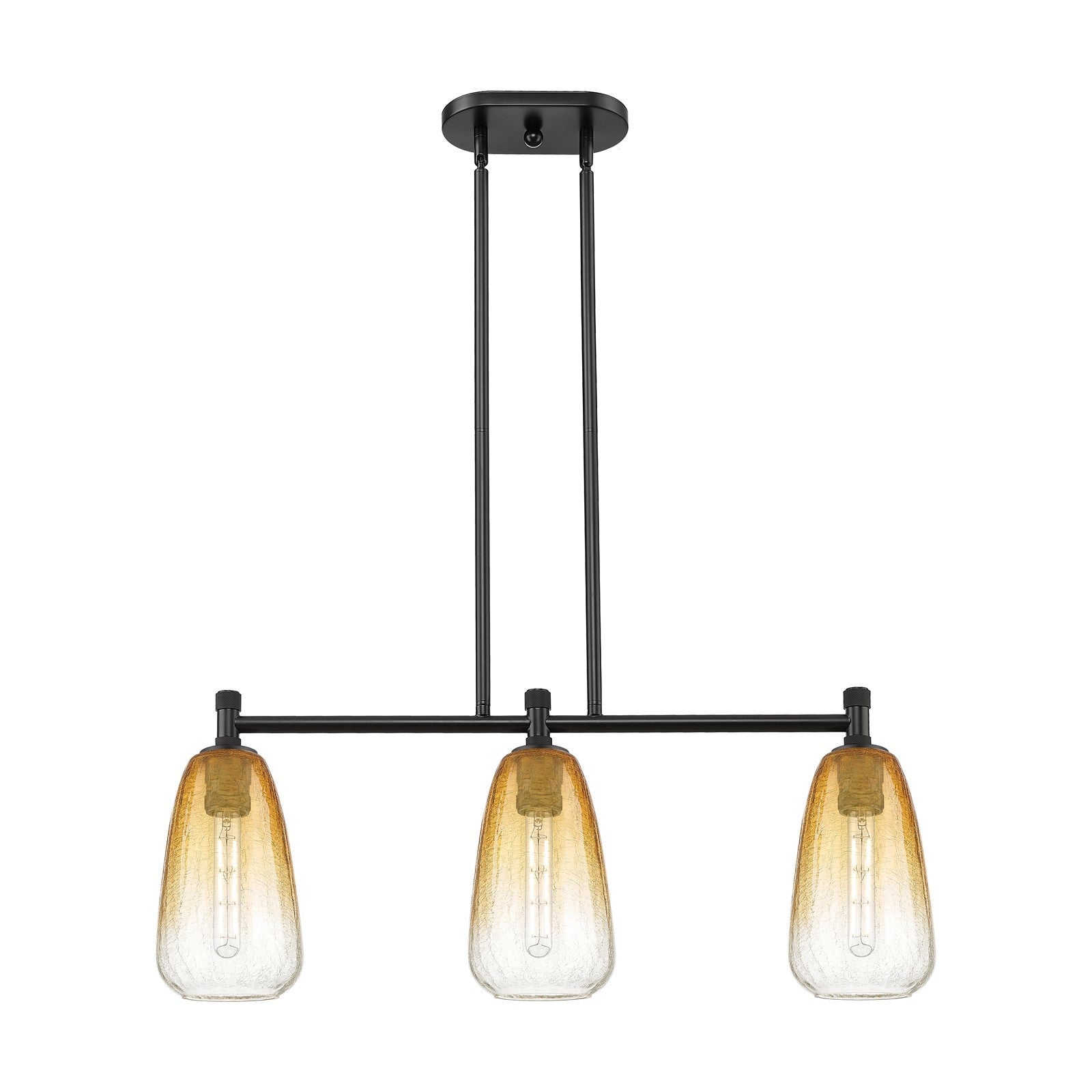 Innovations Brookhaven Almond 33in 3-Light Island Light | Industrial Matte Black and Amber Glass | Kitchen Island & Dining | Model 434-3I-BK-G480-6AM