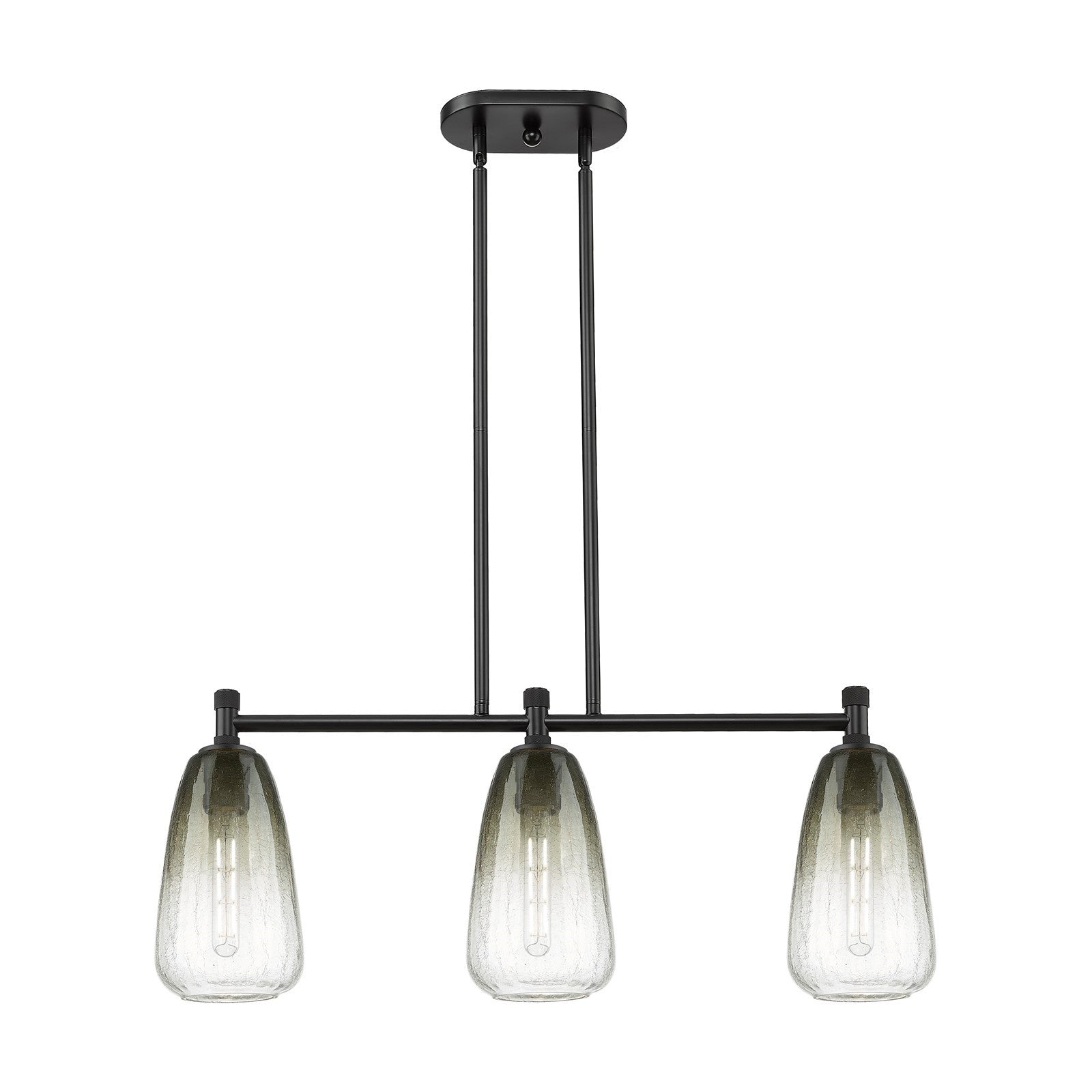 Innovations Brookhaven Almond 33in 3-Light Island Light | Industrial Matte Black and Slate Glass | Kitchen Island & Dining | Model 434-3I-BK-G480-6SL
