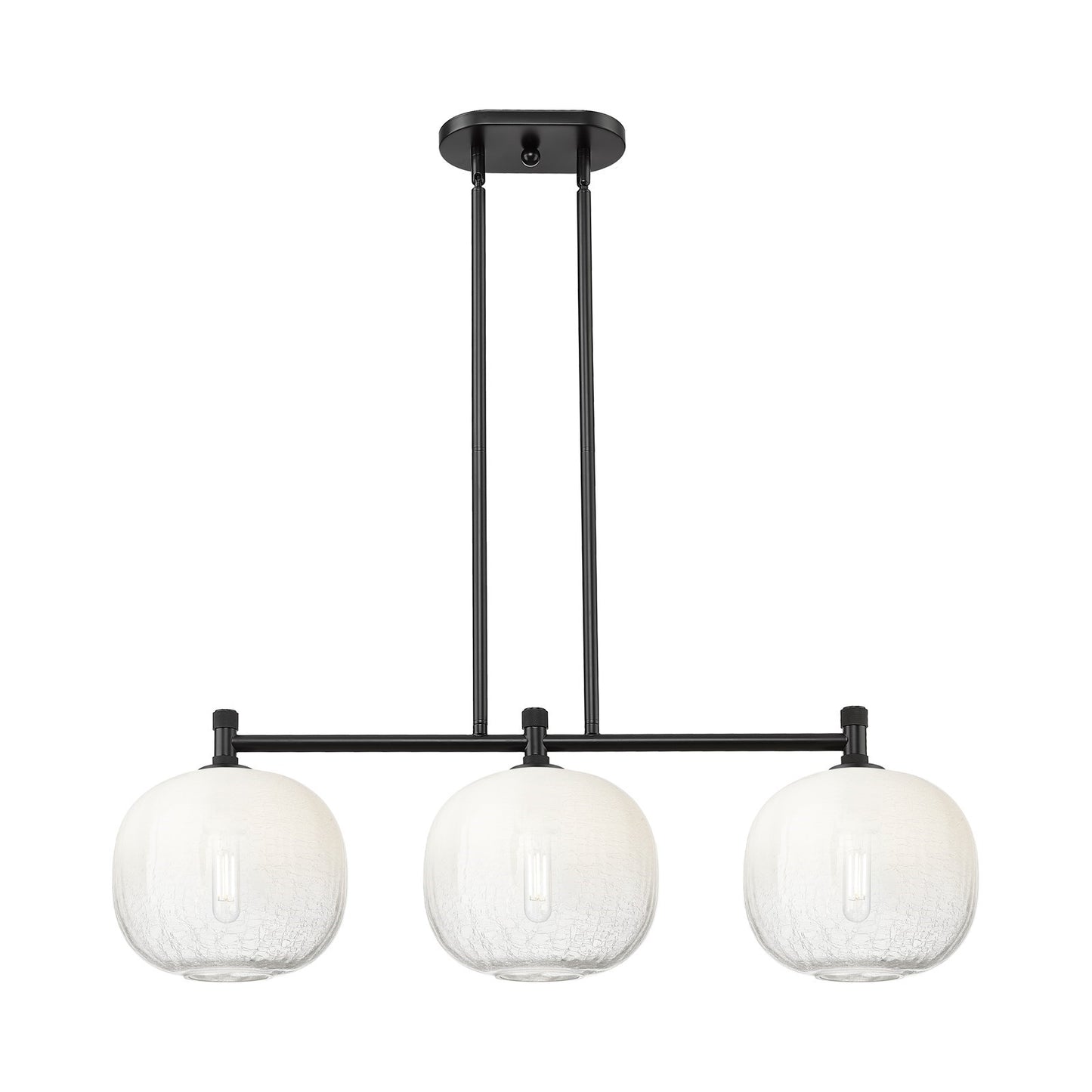 Innovations Brookhaven Sphere 37in 3-Light Island Light | Industrial Matte Black and Opal Glass | Kitchen Island & Dining | Model 434-3I-BK-G481-10OP