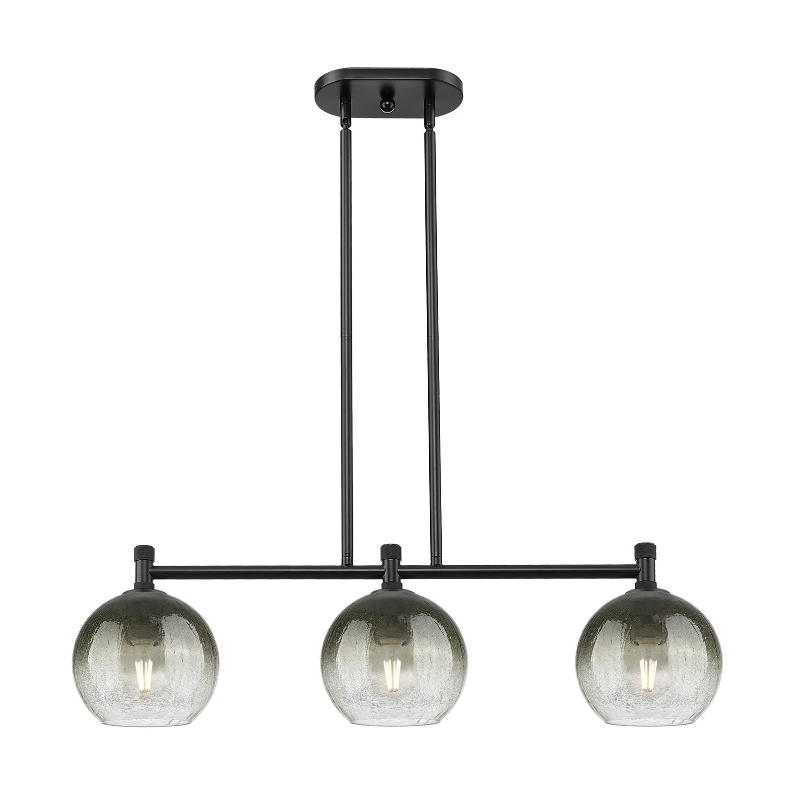 Innovations Brookhaven Globe 35in 3-Light Island Light | Industrial Matte Black and Slate Glass | Kitchen Island & Dining | Model 434-3I-BK-G483-8SL