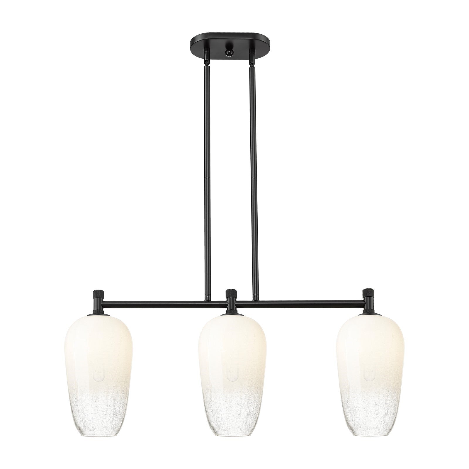 Innovations Brookhaven Flute 34in 3-Light Island Light | Industrial Matte Black and Opal Glass | Kitchen Island & Dining | Model 434-3I-BK-G484-7OP