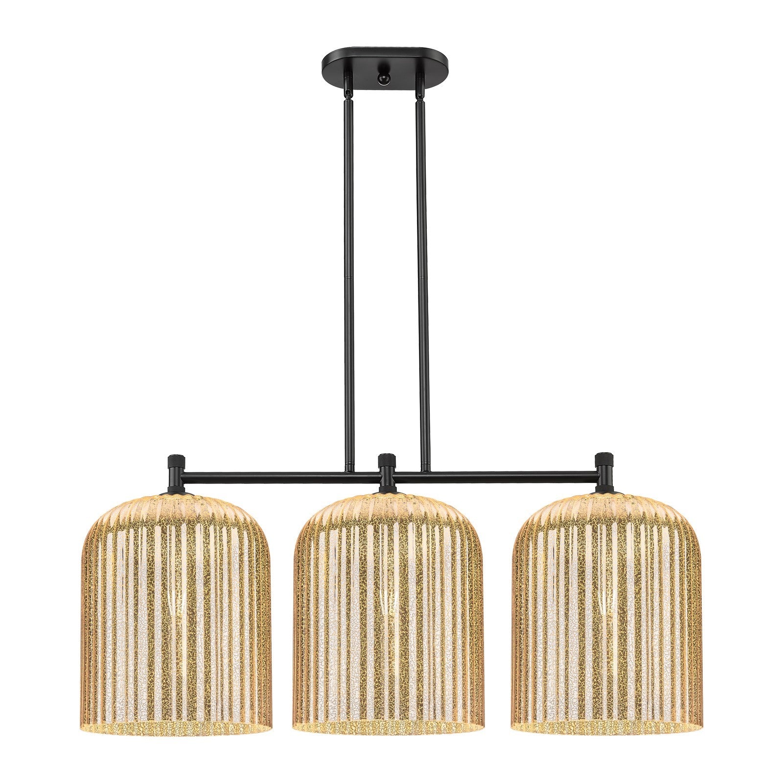 Innovations Crown Point 39in 3-Light Island Light | Industrial Matte Black and Mercury Glass | Kitchen Island & Dining | Model 434-3I-BK-G559-12ME