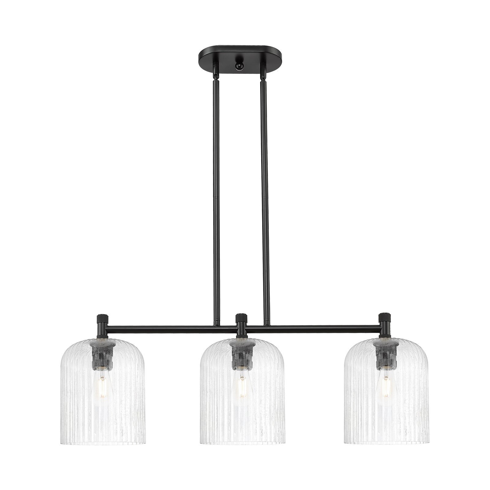 Innovations Crown Point 35in 3-Light Island Light | Industrial Matte Black and Seedy Glass | Kitchen Island & Dining Room | Model 434-3I-BK-G559-8SDY