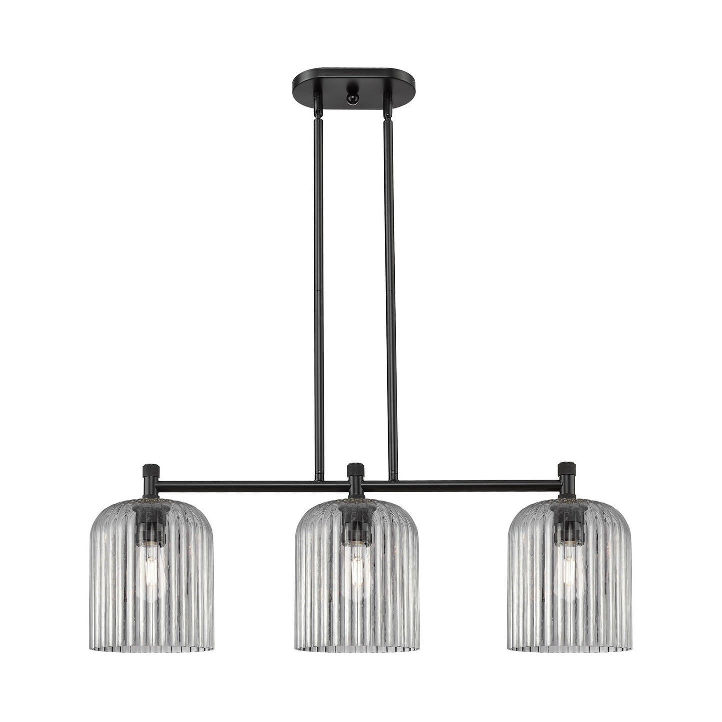 Innovations Crown Point 35in 3-Light Island Light | Industrial Matte Black and Light Smoke Glass | Kitchen Island & Dining | Model 434-3I-BK-G559-8SM