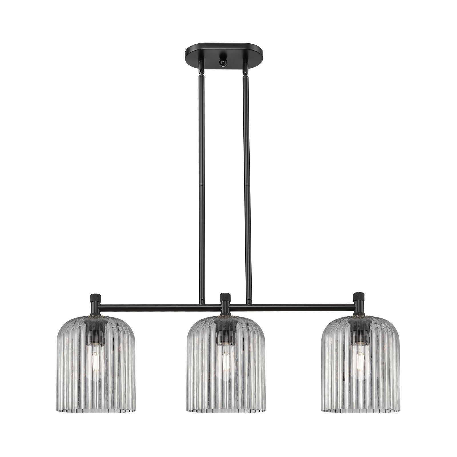 Innovations Crown Point 35in 3-Light Island Light | Industrial Matte Black and Light Smoke Glass | Kitchen Island & Dining | Model 434-3I-BK-G559-8SM