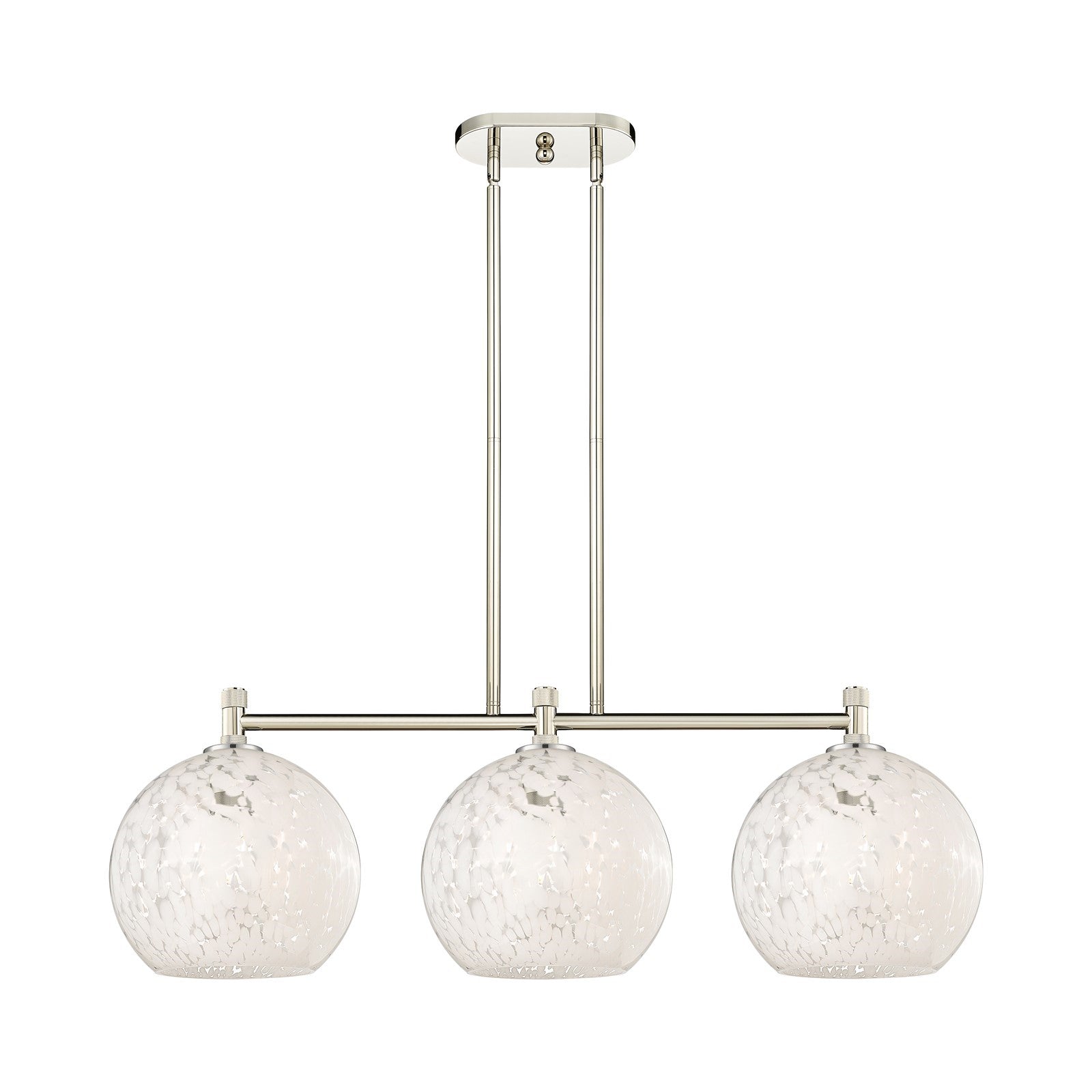 Innovations White Mouchette 37in 3-Light Island Light | Industrial Polished Nickel and White Glass | Kitchen Island | Model 434-3I-PN-G1216-10WM