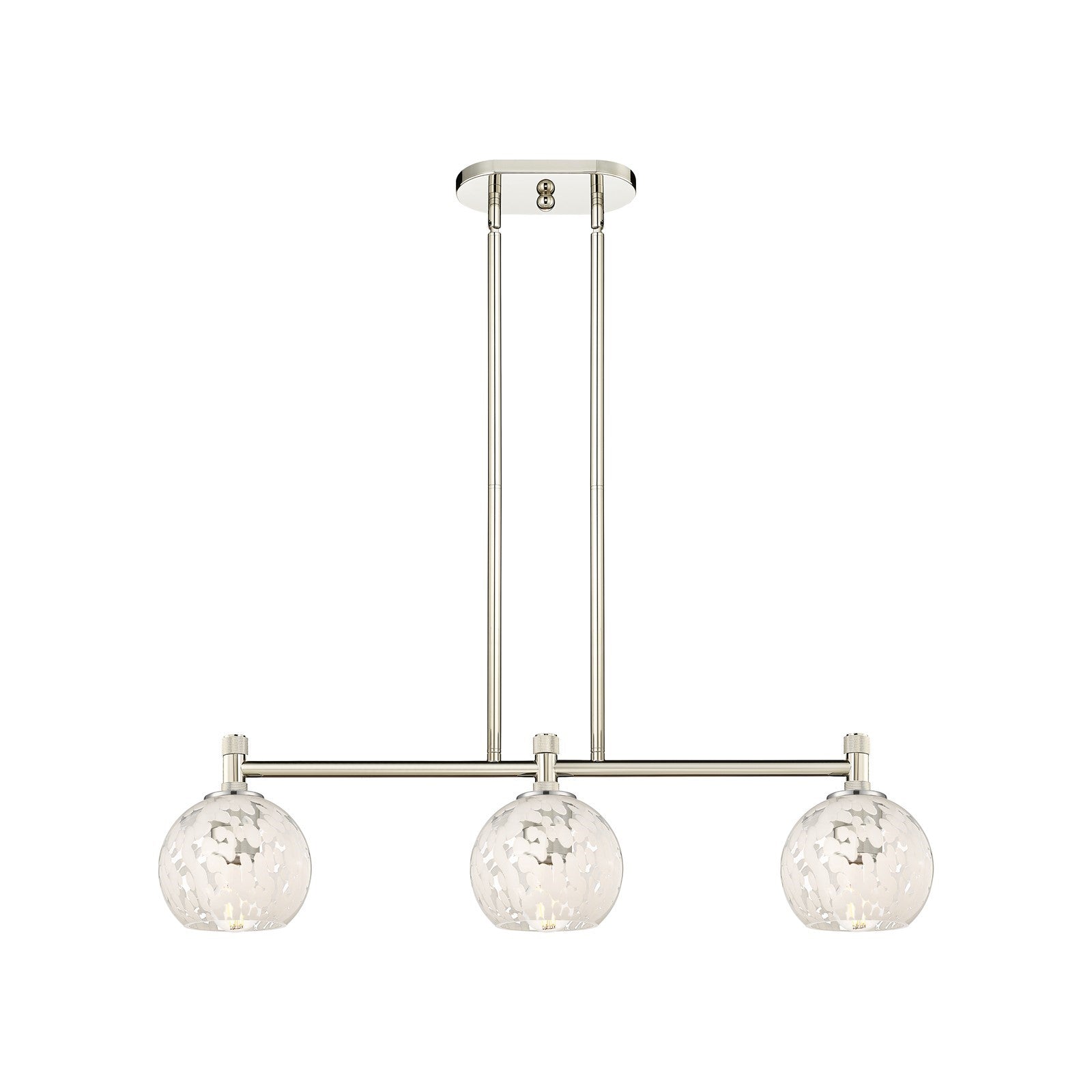 Innovations White Mouchette 33in 3-Light Island Light | Industrial Polished Nickel and White Glass | Kitchen Island | Model 434-3I-PN-G1216-6WM