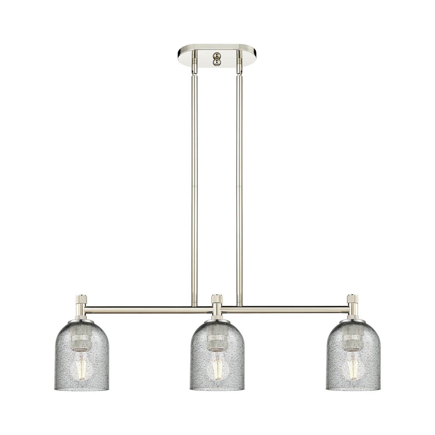 Innovations Caledonia 32in 3-Light Island Light | Industrial Polished Nickel and Charcoal Glass | Kitchen Island & Dining Room | Model 434-3I-PN-G257