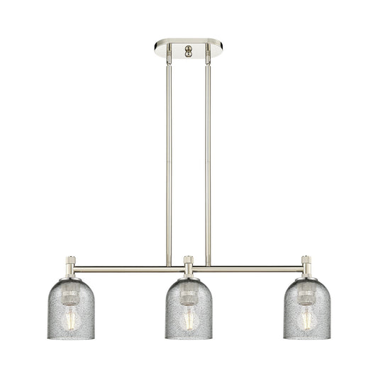 Innovations Caledonia 32in 3-Light Island Light | Industrial Polished Nickel and Charcoal Glass | Kitchen Island & Dining Room | Model 434-3I-PN-G257
