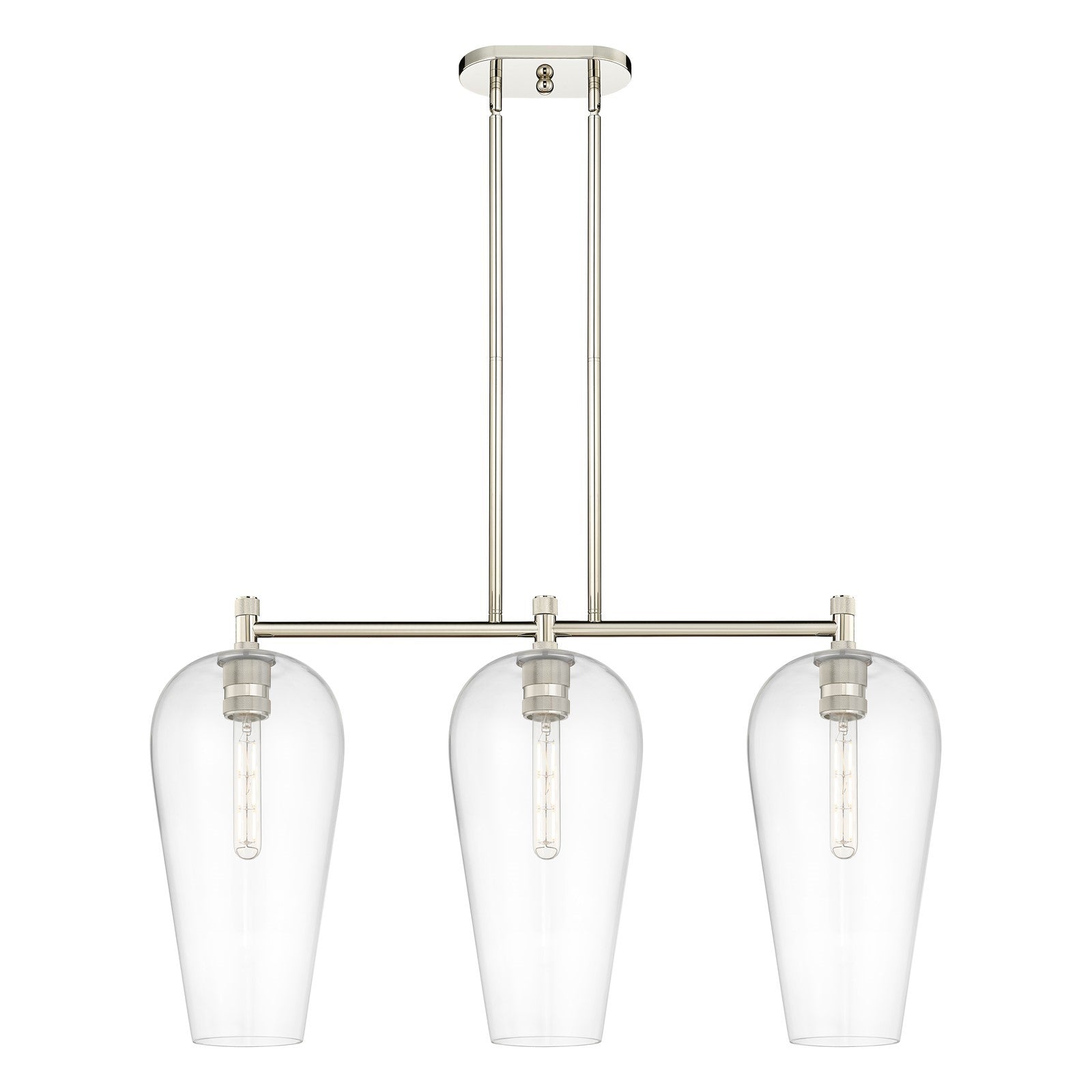 Innovations Chelsea 35in 3-Light Island Light | Industrial Polished Nickel and Clear Glass | Kitchen Island & Dining Room | Model 434-3I-PN-G456-8CL