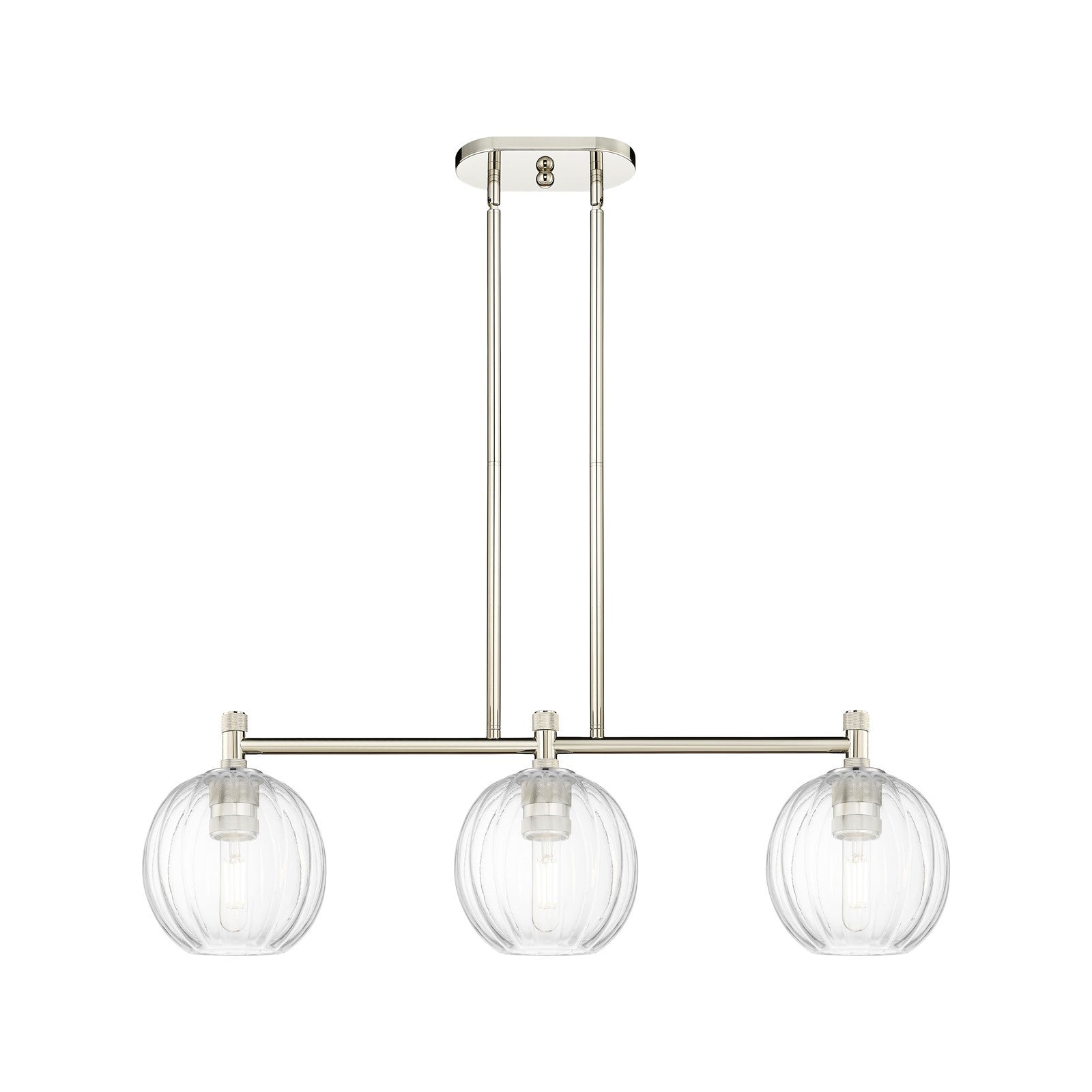 Innovations Preston Globe 34in 3-Light Island Light | Industrial Polished Nickel and Clear Glass | Kitchen Island & Dining | Model 434-3I-PN-G458-7CL