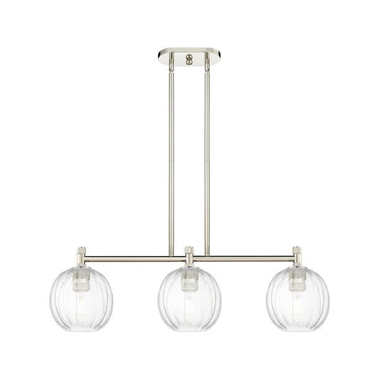 Innovations Preston Globe 34in 3-Light Island Light | Industrial Polished Nickel and Clear Glass | Kitchen Island & Dining | Model 434-3I-PN-G458-7CL