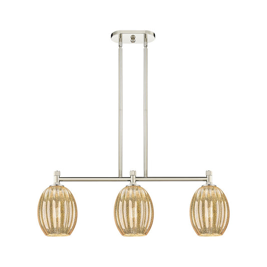 Innovations Preston Bulb 33in 3-Light Island Light | Industrial Polished Nickel and Mercury Glass | Kitchen Island | Model 434-3I-PN-G459-6ME