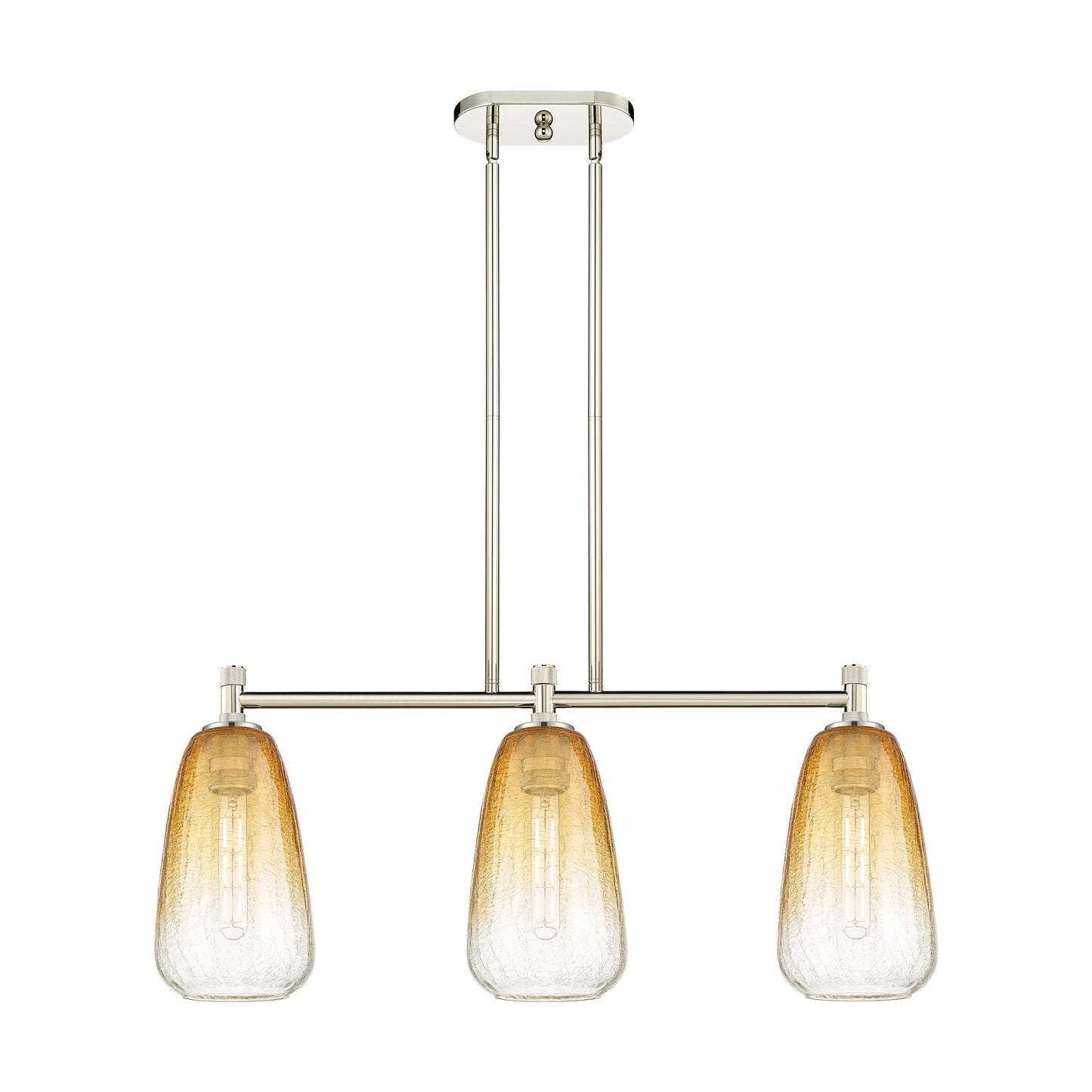 Innovations Brookhaven Almond 33in 3-Light Island Pendant | Industrial Polished Nickel and Amber Glass | Kitchen Island | Model 434-3I-PN-G480-6AM