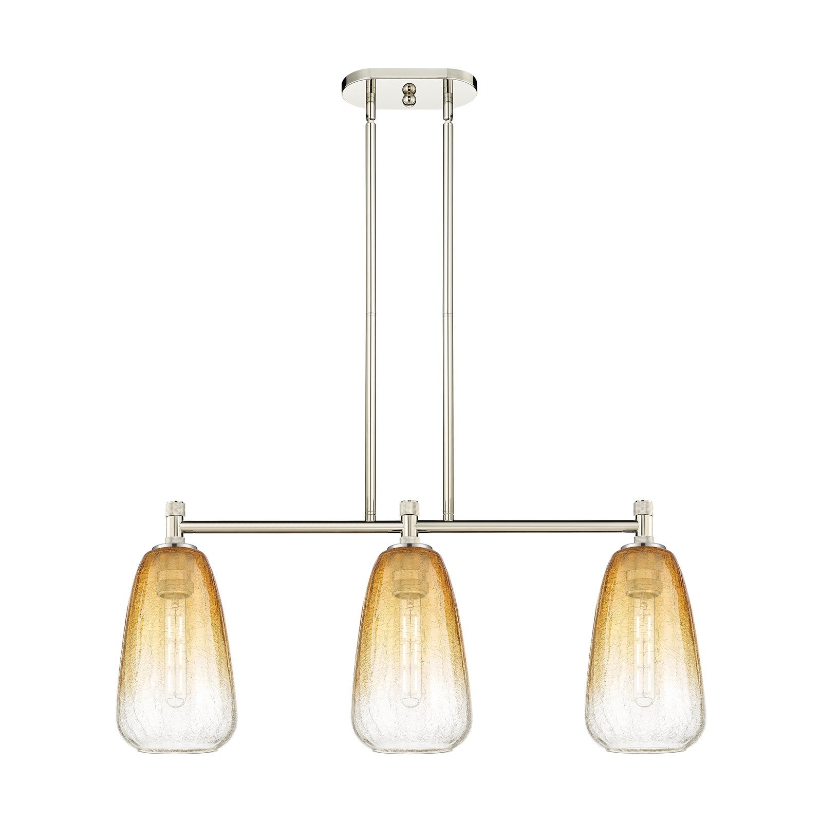 Innovations Brookhaven Almond 33in 3-Light Island Pendant | Industrial Polished Nickel and Amber Glass | Kitchen Island | Model 434-3I-PN-G480-6AM