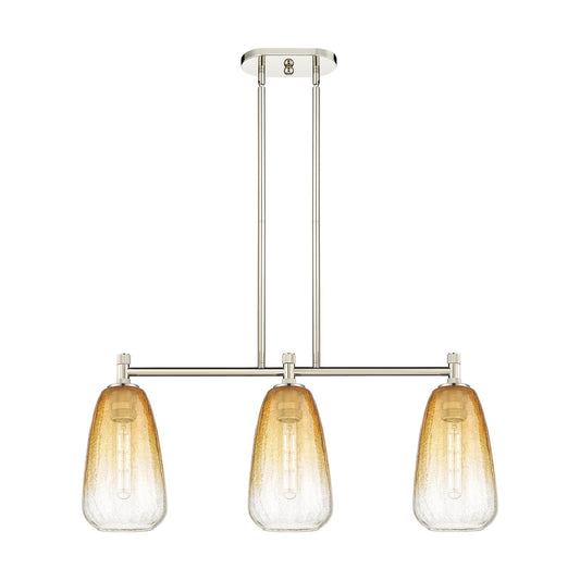 Innovations Brookhaven Almond 33in 3-Light Island Pendant | Industrial Polished Nickel and Amber Glass | Kitchen Island | Model 434-3I-PN-G480-6AM