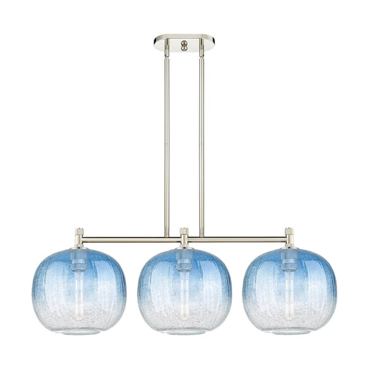 Innovations Brookhaven Sphere 37in 3-Light Island Pendant | Industrial Polished Nickel and Sapphire Blue Glass | Kitchen | Model 434-3I-PN-G481-10SB