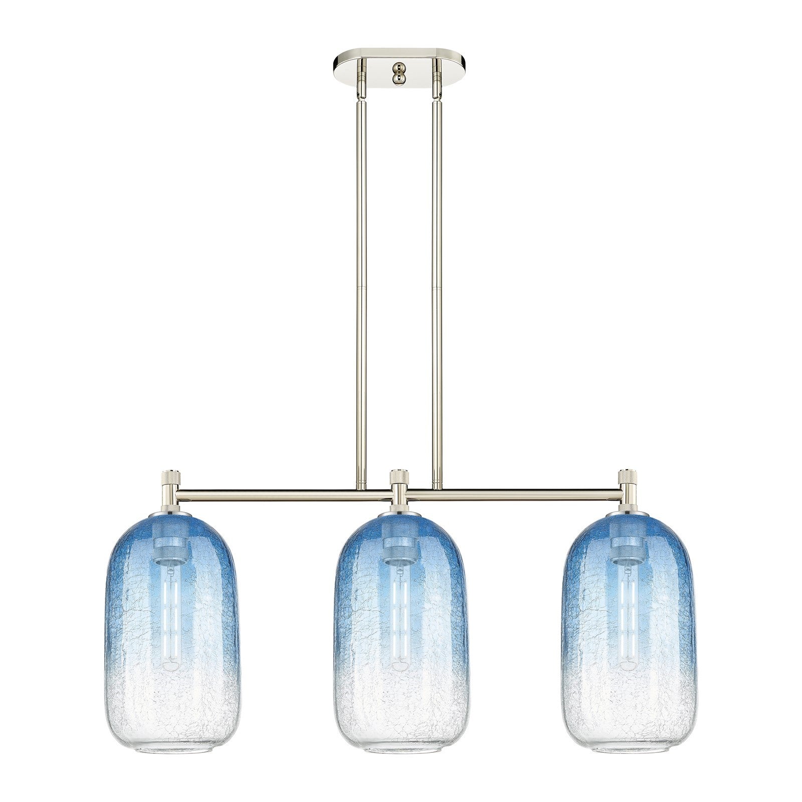 Innovations Brookhaven Cloche 34in 3-Light Island Light | Industrial Polished Nickel and Sapphire Blue Glass | Kitchen | Model 434-3I-PN-G482-7SB