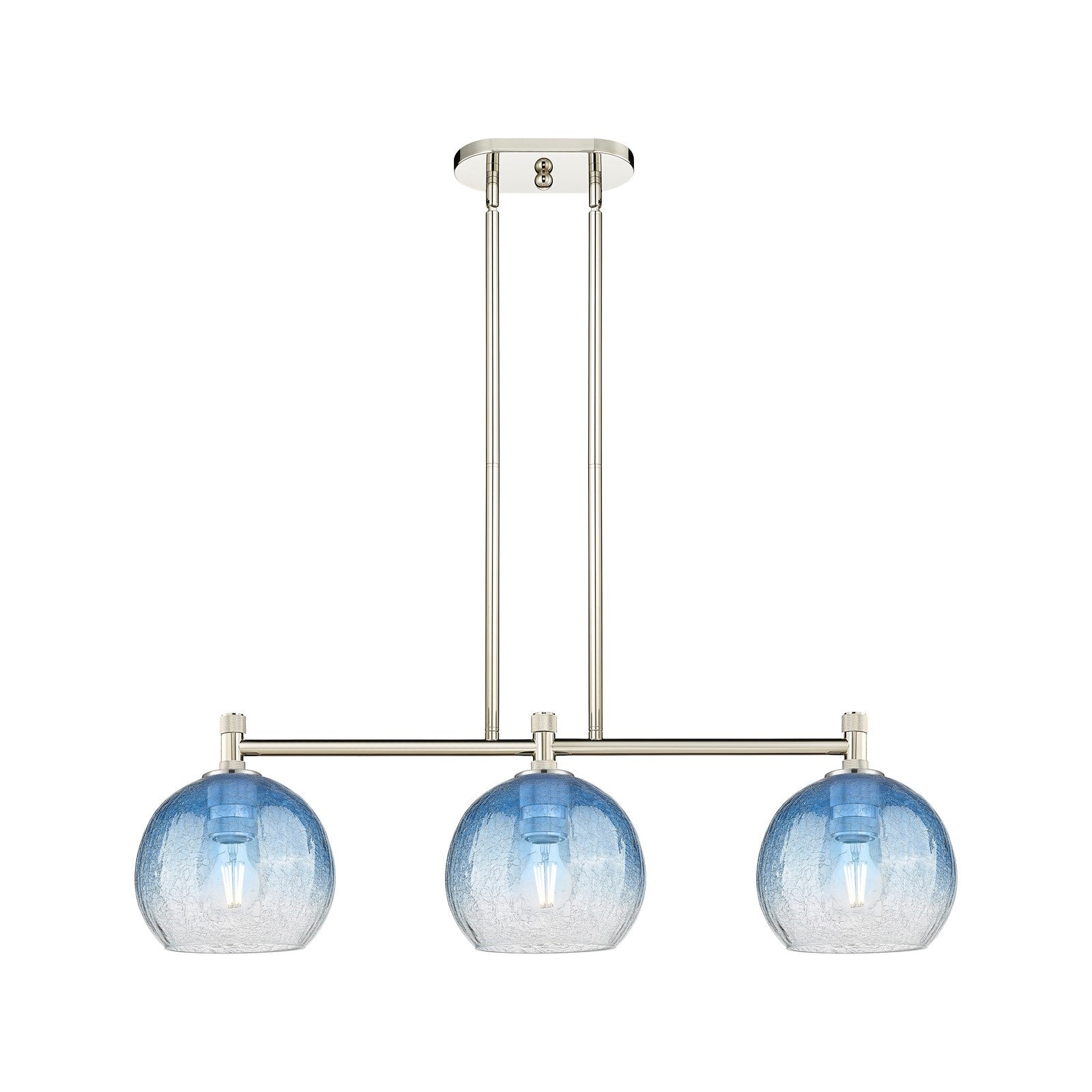 Innovations Brookhaven Globe 35in 3-Light Island Light | Industrial Polished Nickel and Sapphire Blue Glass | Kitchen | Model 434-3I-PN-G483-8SB