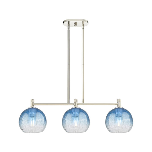 Innovations Brookhaven Globe 35in 3-Light Island Light | Industrial Polished Nickel and Sapphire Blue Glass | Kitchen | Model 434-3I-PN-G483-8SB