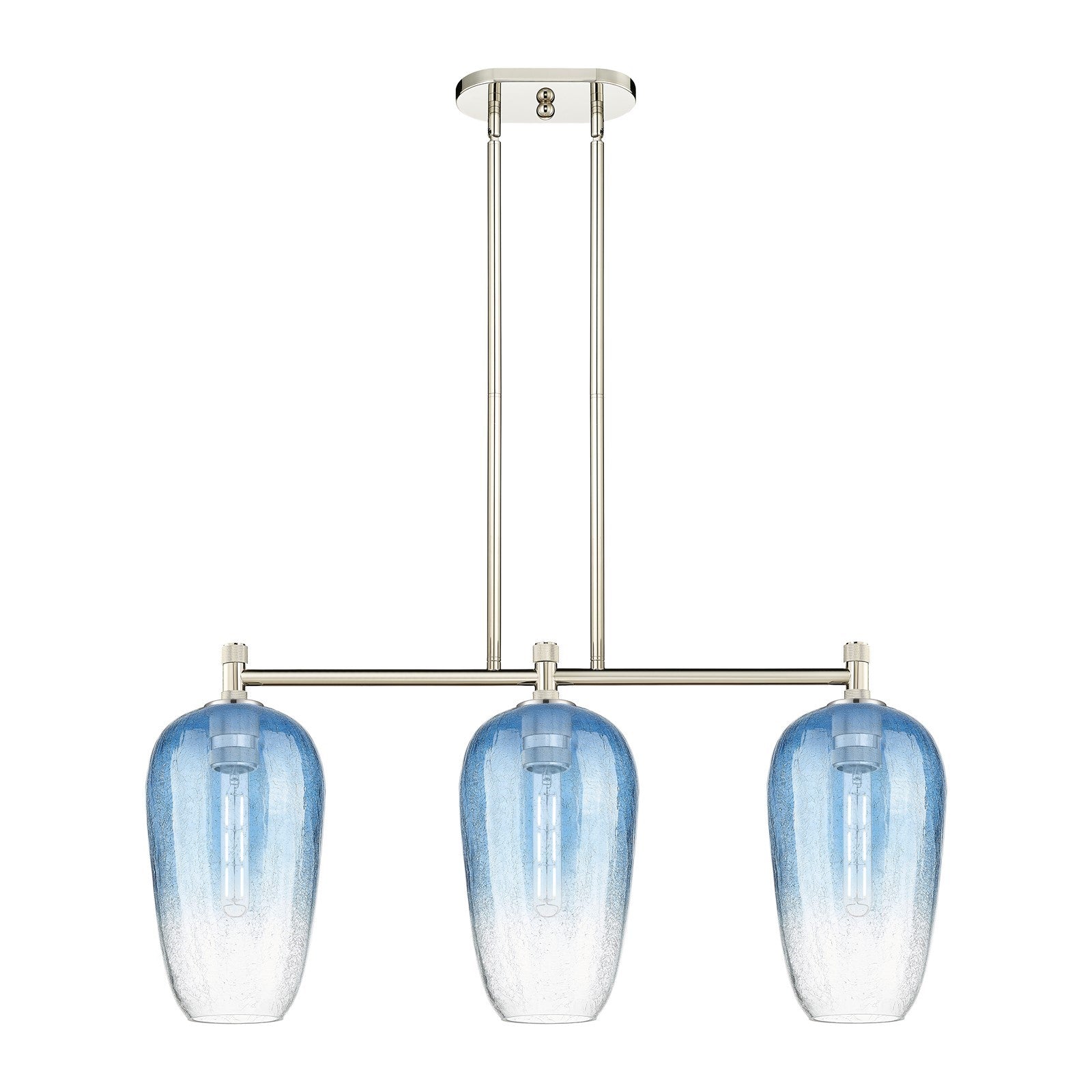 Innovations Brookhaven Flute 34in 3-Light Island Light | Industrial Polished Nickel and Sapphire Blue Glass | Kitchen | Model 434-3I-PN-G484-7SB