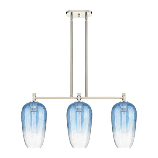 Innovations Brookhaven Flute 34in 3-Light Island Light | Industrial Polished Nickel and Sapphire Blue Glass | Kitchen | Model 434-3I-PN-G484-7SB