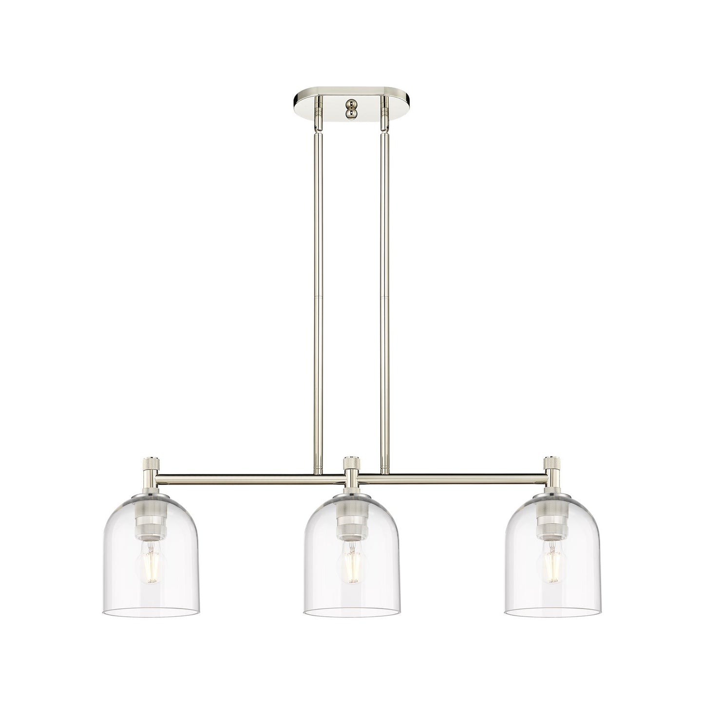 Innovations Bella 32.5in 3-Light Island Light | Industrial Polished Nickel and Clear Glass | Kitchen Island & Dining Room | Model 434-3I-PN-G558-6CL
