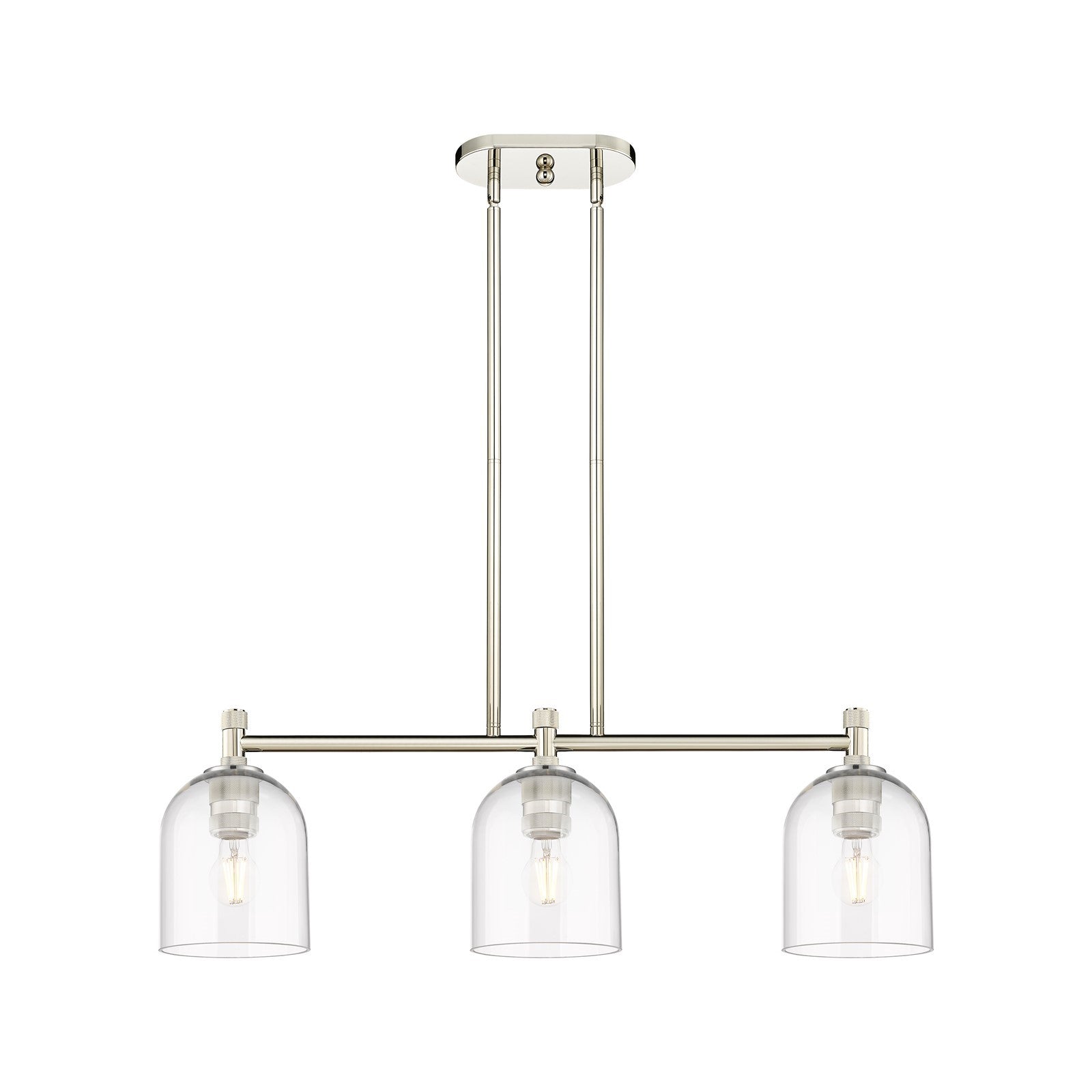 Innovations Bella 32.5in 3-Light Island Light | Industrial Polished Nickel and Clear Glass | Kitchen Island & Dining Room | Model 434-3I-PN-G558-6CL