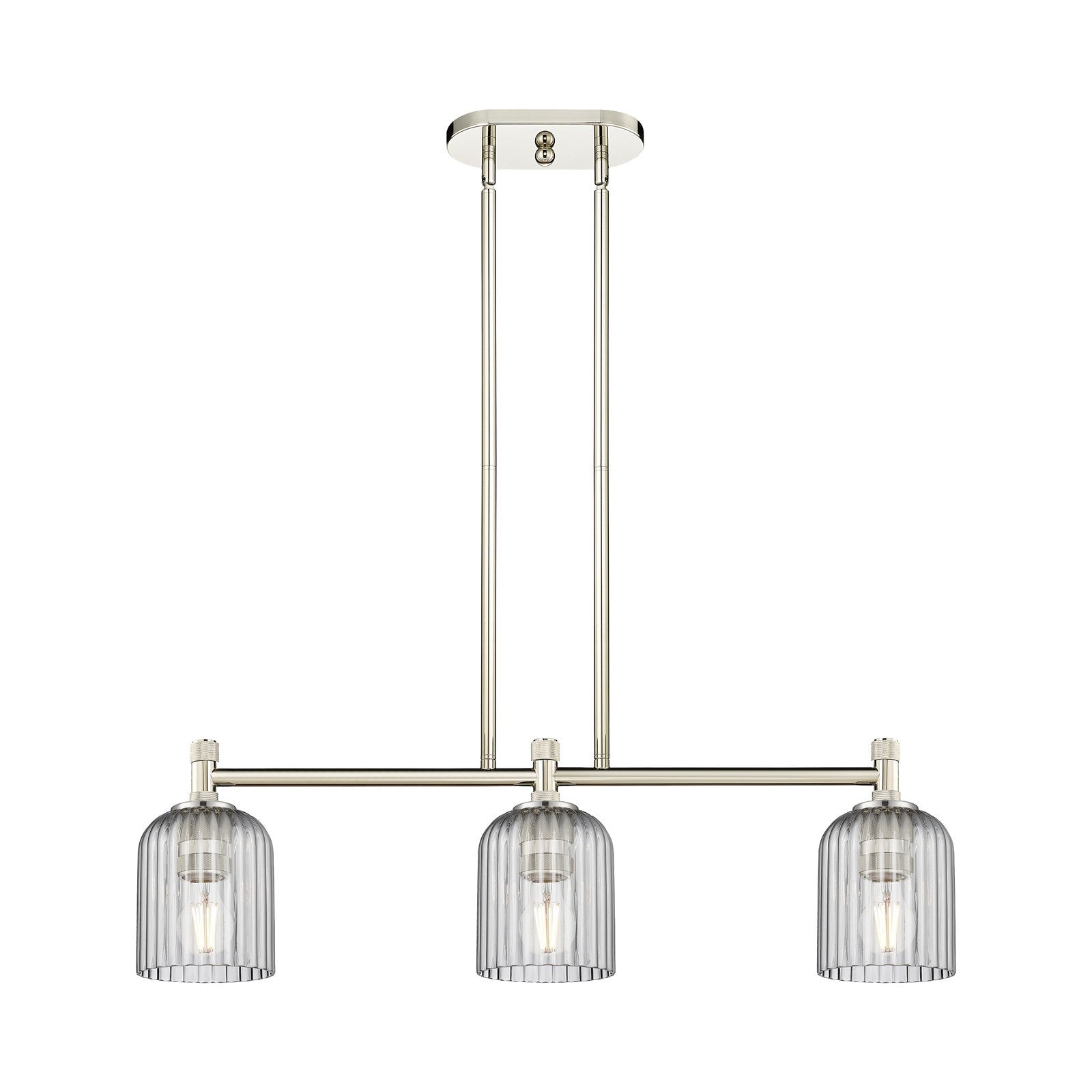 Innovations Crown Point 32in 3-Light Island Light | Industrial Polished Nickel and Light Smoke Glass | Kitchen Island | Model 434-3I-PN-G559-5SM
