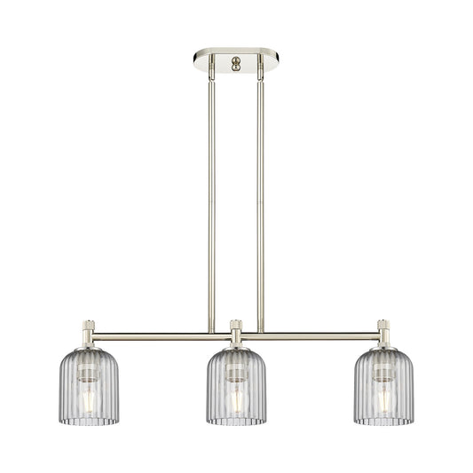 Innovations Crown Point 32in 3-Light Island Light | Industrial Polished Nickel and Light Smoke Glass | Kitchen Island | Model 434-3I-PN-G559-5SM