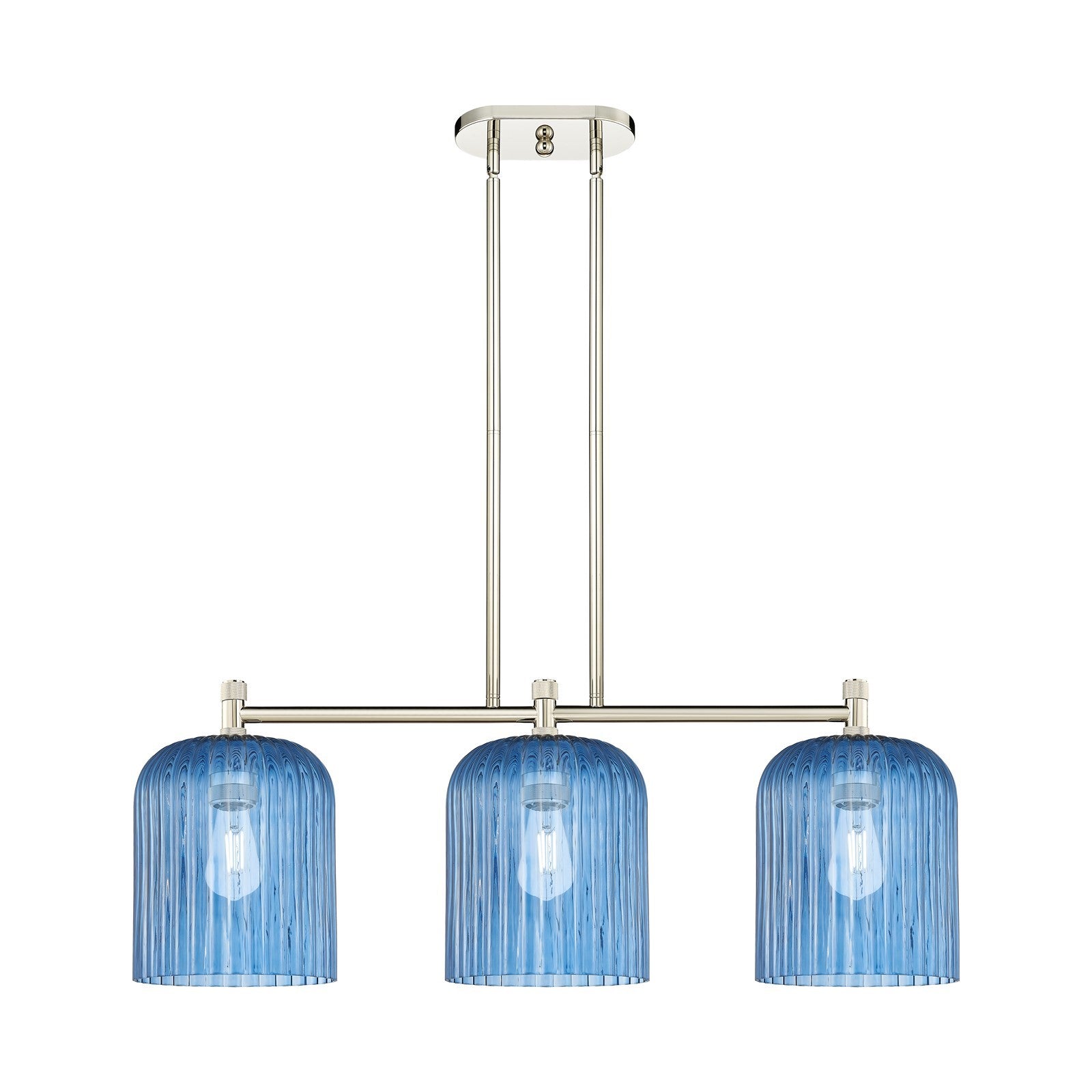 Innovations Crown Point 35in 3-Light Island Light | Industrial Polished Nickel and Princess Blue Glass | Kitchen Island | Model 434-3I-PN-G559-8BL