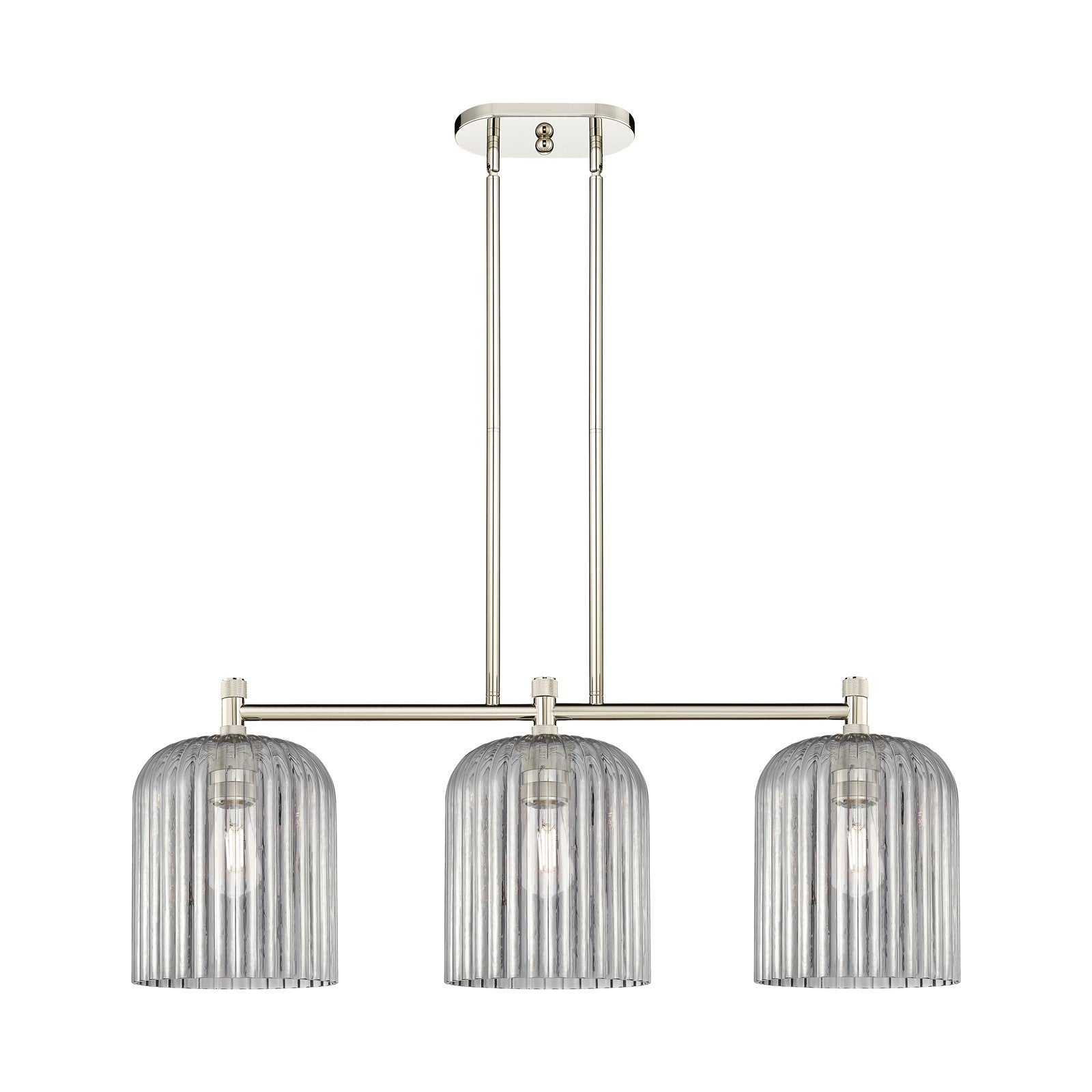 Innovations Crown Point 35in 3-Light Island Light | Industrial Polished Nickel and Light Smoke Glass | Kitchen Island | Model 434-3I-PN-G559-8SM