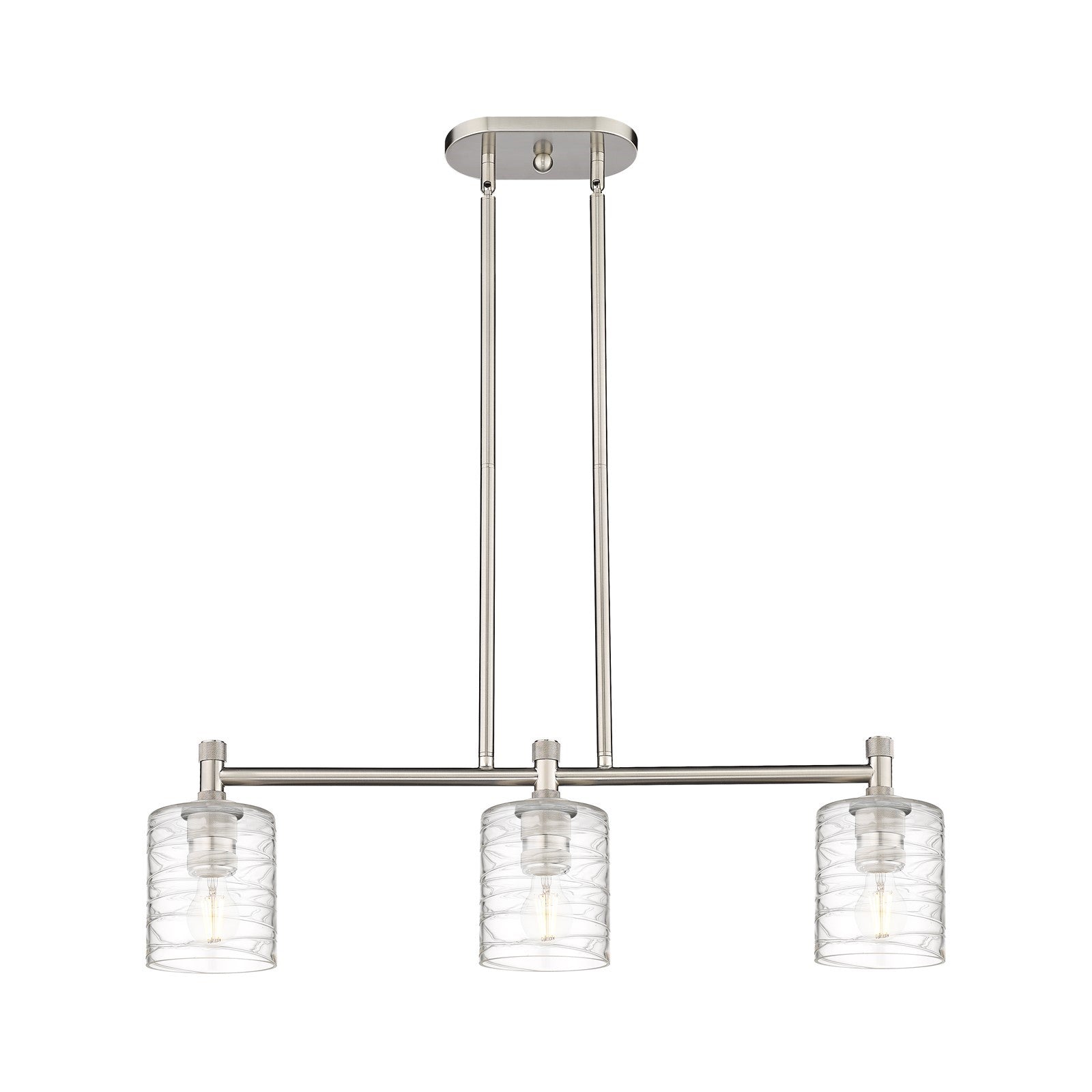 Innovations Cobbleskill 32in 3-Light Island Light | Industrial Satin Nickel and Deco Swirl Glass | Kitchen Island & Dining | Model 434-3I-SN-G1113
