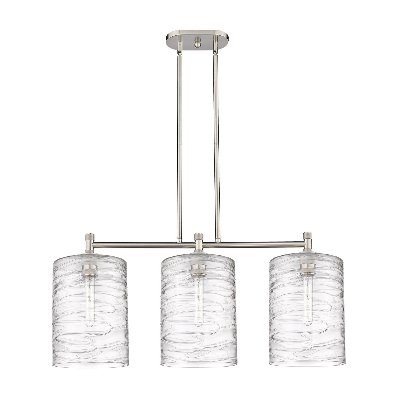 Innovations Cobbleskill 36in 3-Light Island Light | Industrial Satin Nickel and Deco Swirl Glass | Kitchen Island & Dining | Model 434-3I-SN-G1113-L