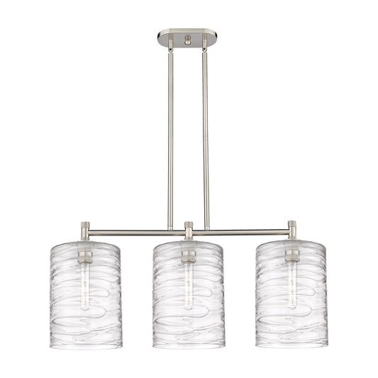Innovations Cobbleskill 36in 3-Light Island Light | Industrial Satin Nickel and Deco Swirl Glass | Kitchen Island & Dining | Model 434-3I-SN-G1113-L
