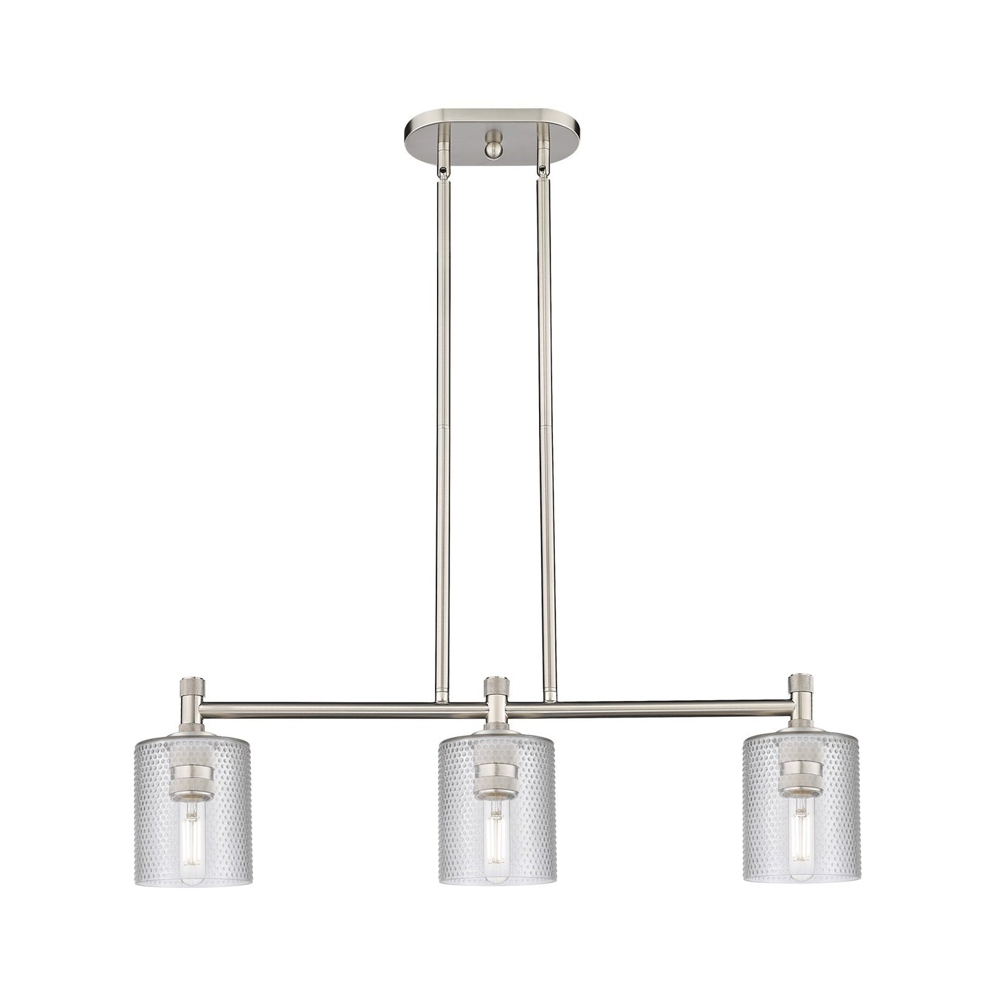 Innovations Cobbleskill 32in 3-Light Island Light | Industrial Satin Nickel and Clear Glass | Kitchen Island & Dining Room | Model 434-3I-SN-G112