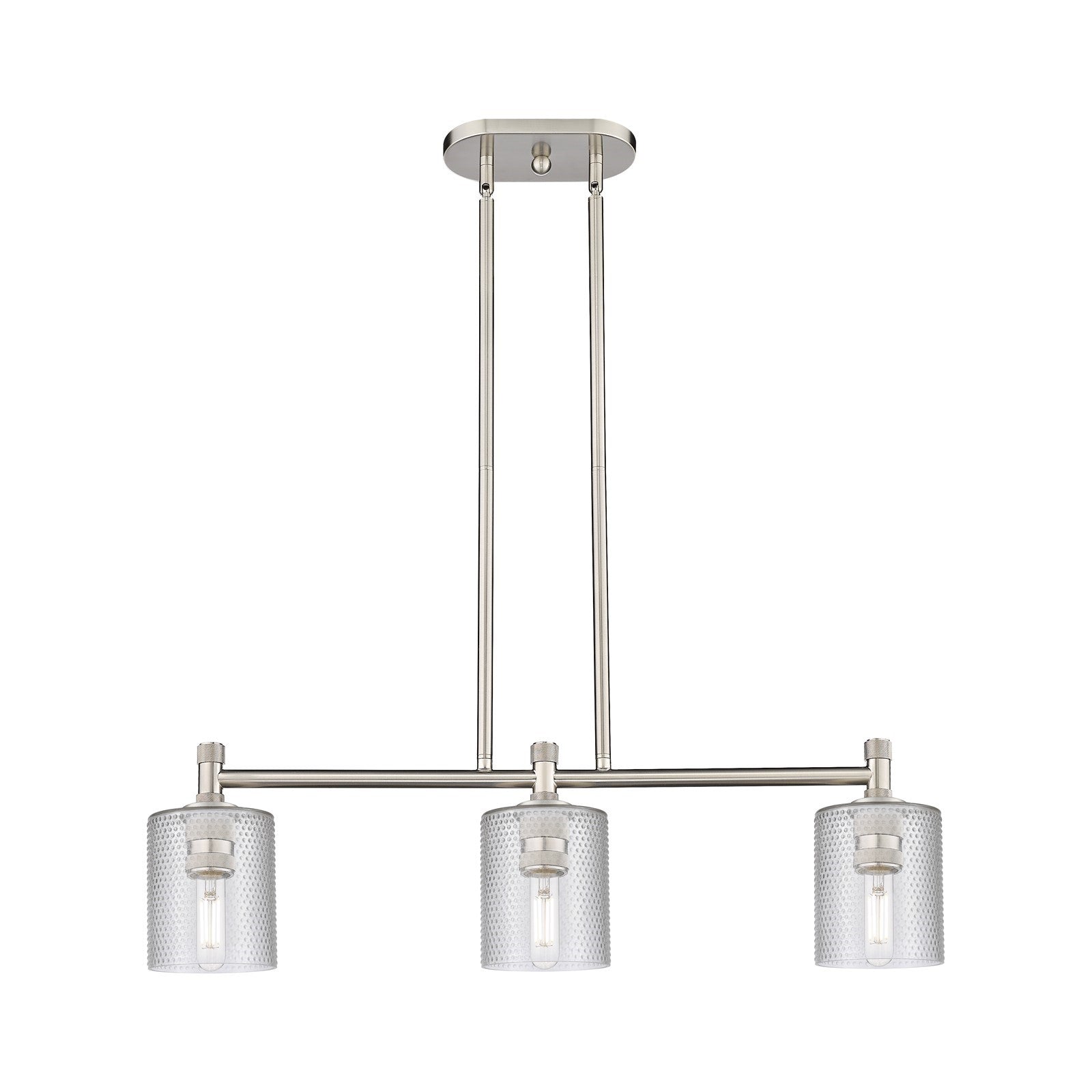 Innovations Cobbleskill 32in 3-Light Island Light | Industrial Satin Nickel and Clear Glass | Kitchen Island & Dining Room | Model 434-3I-SN-G112