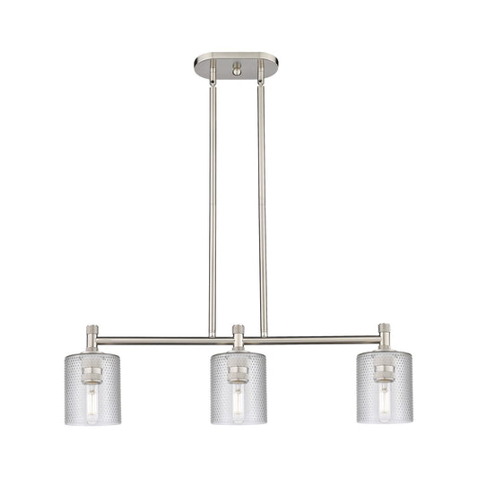 Innovations Cobbleskill 32in 3-Light Island Light | Industrial Satin Nickel and Clear Glass | Kitchen Island & Dining Room | Model 434-3I-SN-G112