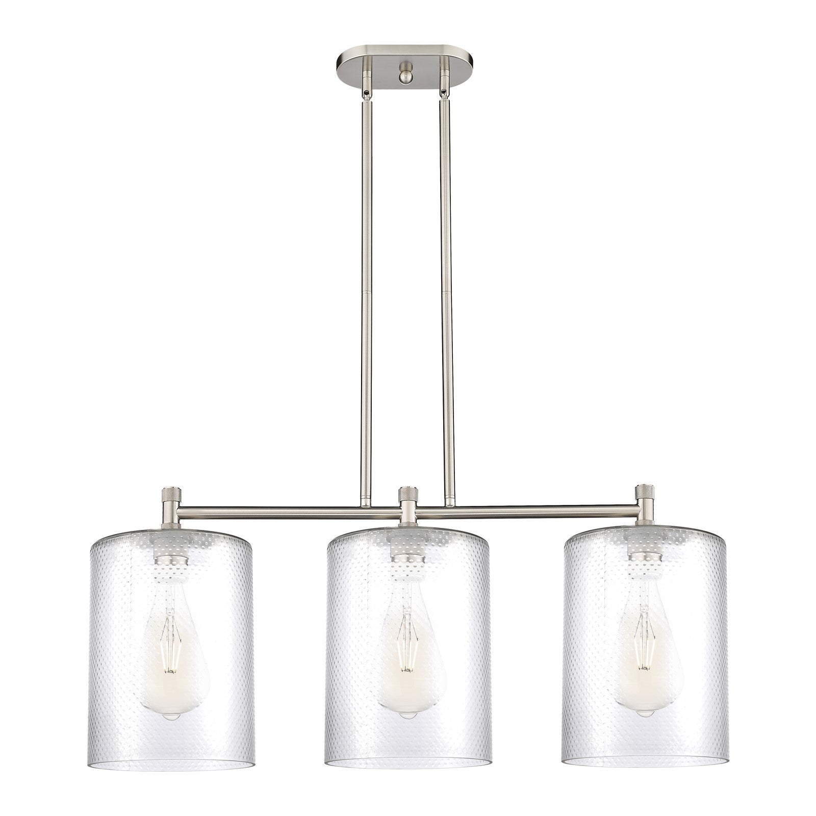 Innovations Cobbleskill 36in 3-Light Island Light | Industrial Satin Nickel and Clear Glass | Kitchen Island & Dining Room | Model 434-3I-SN-G112-L