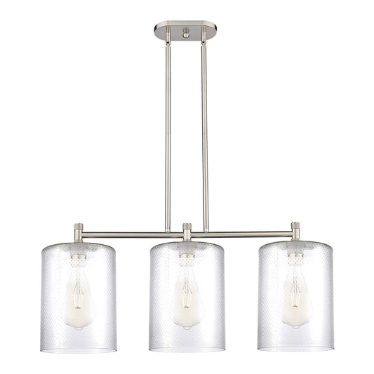 Innovations Cobbleskill 36in 3-Light Island Light | Industrial Satin Nickel and Clear Glass | Kitchen Island & Dining Room | Model 434-3I-SN-G112-L