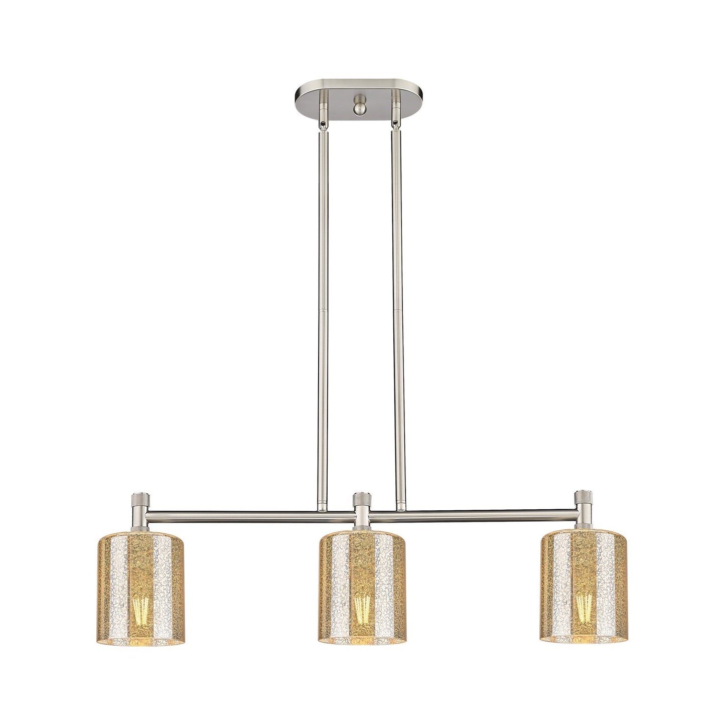 Innovations Cobbleskill 32in 3-Light Island Light | Industrial Satin Nickel and Mercury Glass | Kitchen Island & Dining Room | Model 434-3I-SN-G116