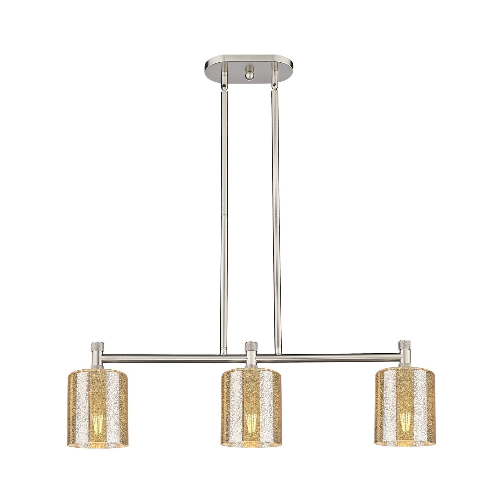 Innovations Cobbleskill 32in 3-Light Island Light | Industrial Satin Nickel and Mercury Glass | Kitchen Island & Dining Room | Model 434-3I-SN-G116