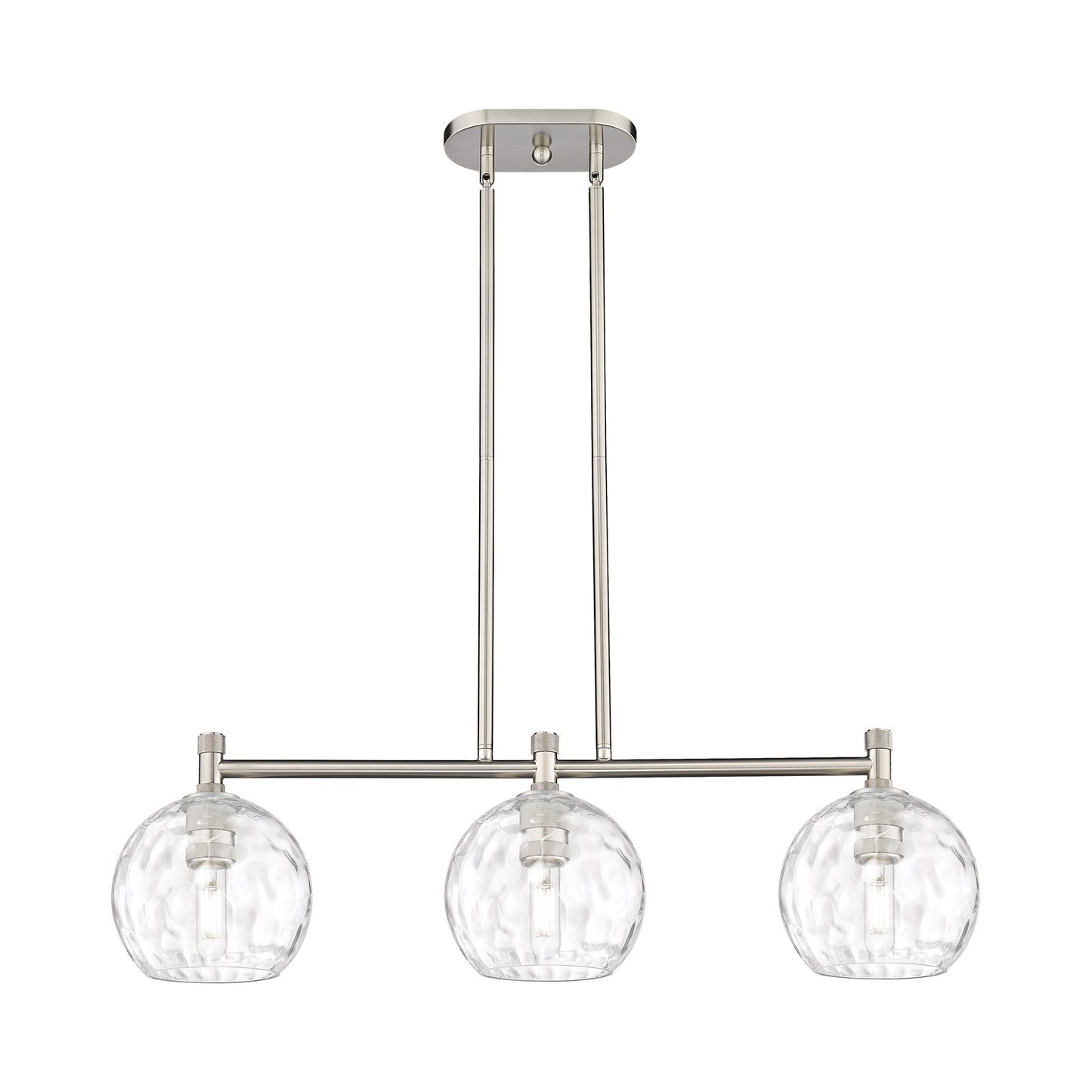 Innovations Athens Water Glass 35in 3-Light Island Light | Industrial Satin Nickel and Clear Water Glass | Kitchen Island | Model 434-3I-SN-G1215-8